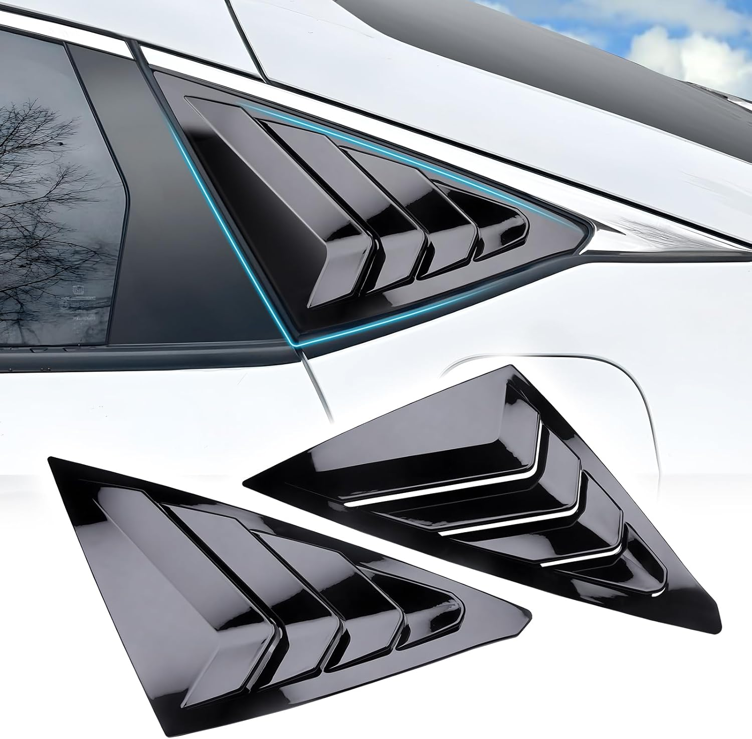 Alicatong Rear Side Window Louvers for 11Th Gen Civic Hatchback Type R Compatible with Honda Civic 2025 2024 2023 2022 Exterior Accessories Air Vent Window Scoop Shades Blinds Cover(Carbon Fiber)