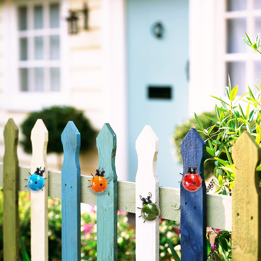 GIFTME 5 Metal Garden Wall Art Decorative Set of 4 Cute Ladybugs Outdoor Wall Sculptures image number 2