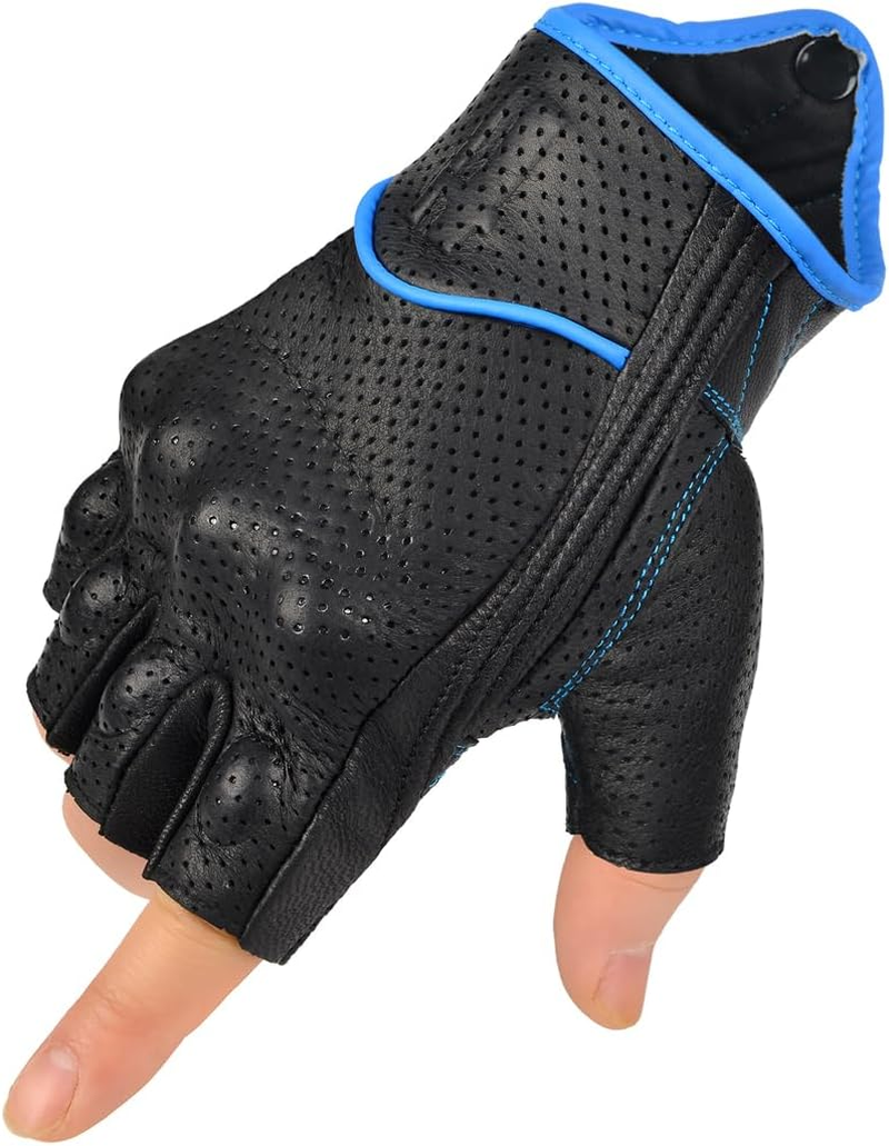 Harssidanzar Men'S Motorcycle Gloves Leather Perforated Motorbike Riding Driving Gloves CM044US image number 2