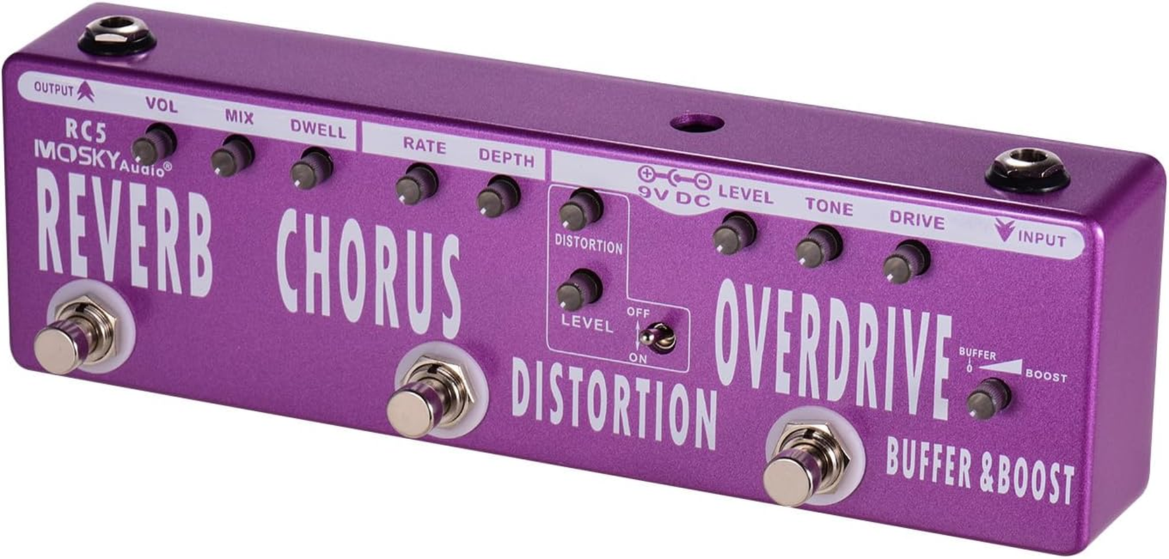 Guitar Multi-Effects Pedal, RC5 6-In-1 Guitar Multi-Effects Pedal Reverb + + Distortion + Overdrive + Booster + Buffer Full Metal Shell with True Bypass