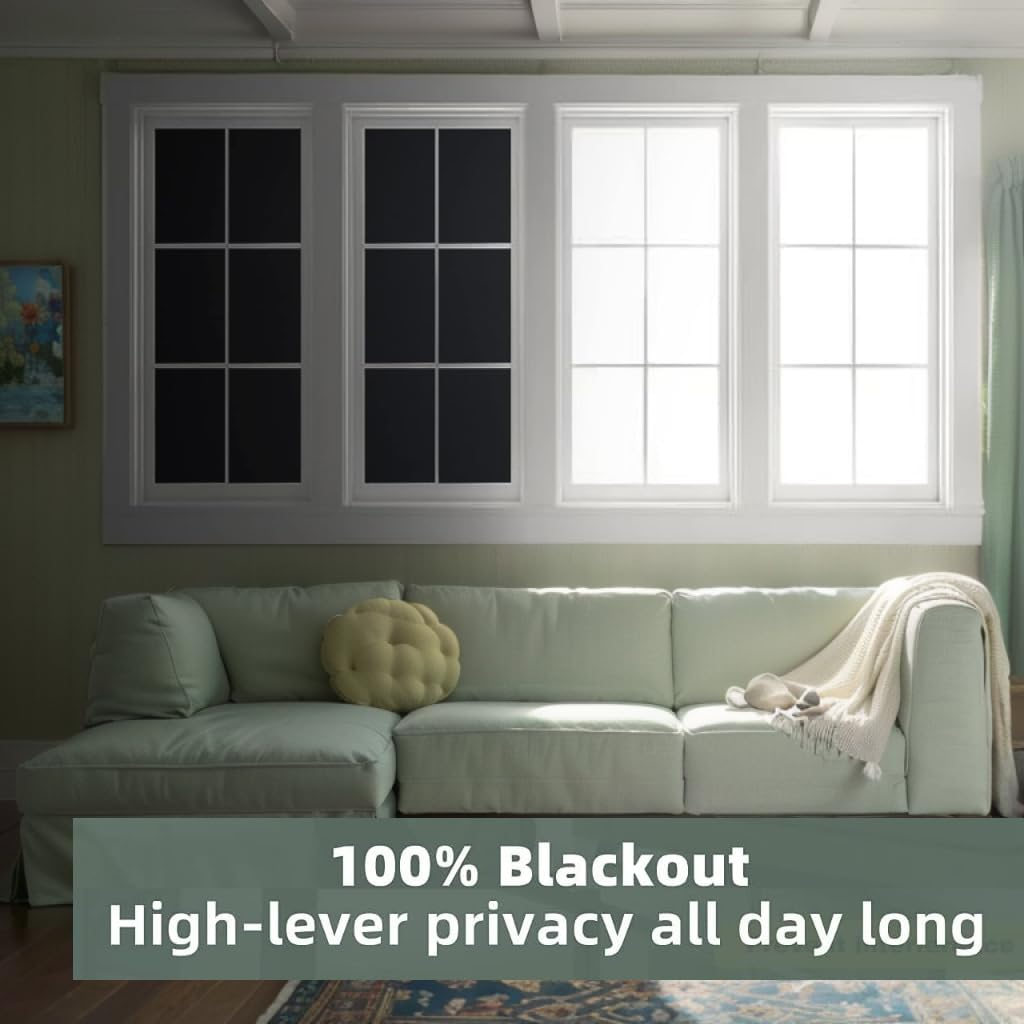 Blackout Window Film 44.5 X 200CM,H HOME-MART Privacy Window Film No Glue Smooth Window Tint Glass Sticker for Home Office Static Anti-Uv Window Paper Decorative for Bathroom,Matt Black 17.7X78.7Inch image number 3