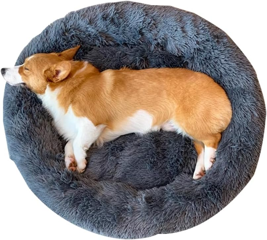 AIMALL Washable Pet Calming Bed with Zipper Cover, Soft Plush round Dog Cat Sleeping Nest, Warm Detachable Design for Comfort in 50Cm-100Cm Sizes