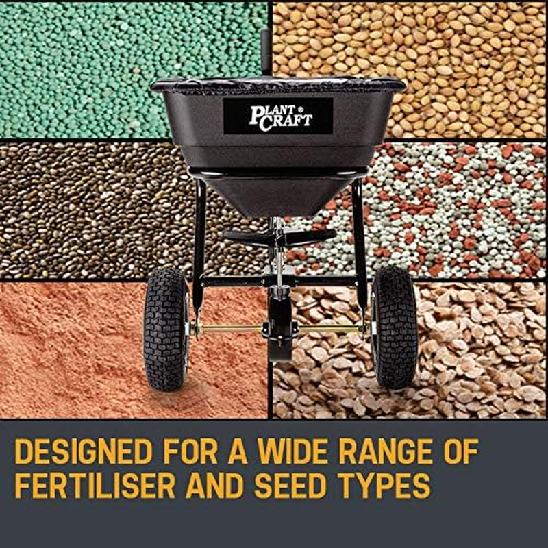 PLANTCRAFT Tow behind Spreader 30Kg / 26L Seed Fertiliser Tow Rotary with Rain Cover