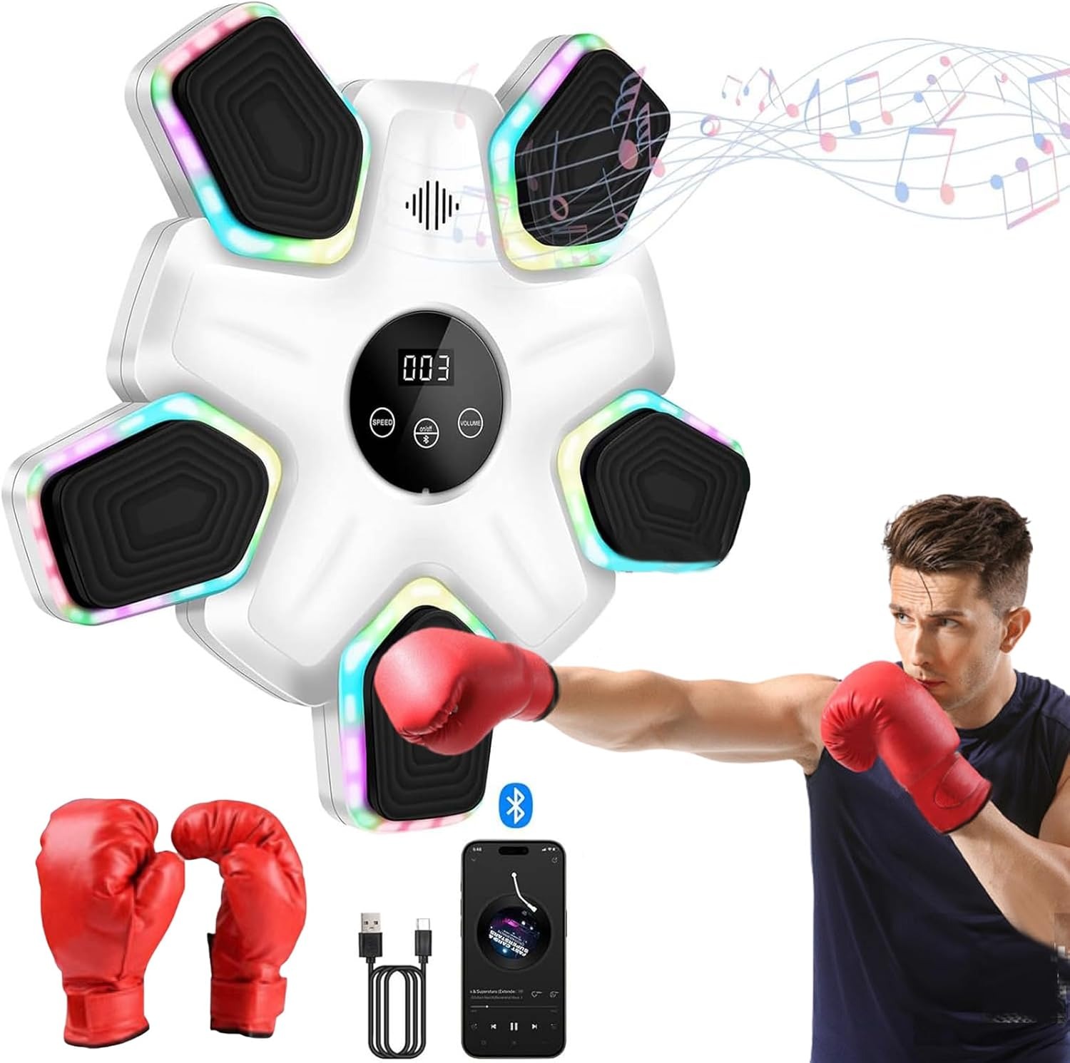 Music Boxing Machine, Smart Punching Boxing Machine with Bluetooth (White) image number 6
