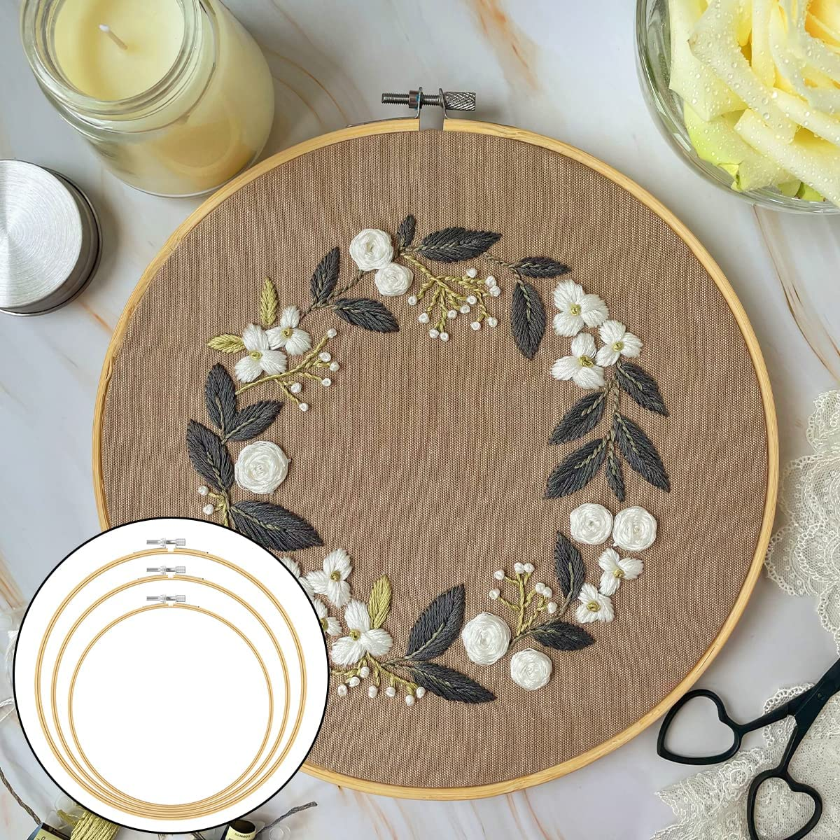 BEZANU Embroidery Hoop, 3PCS Circle Bamboo Cross Stitch Hoop for DIY Art Craft Sewing (20Cm, 26Cm, 30Cm) image number 1