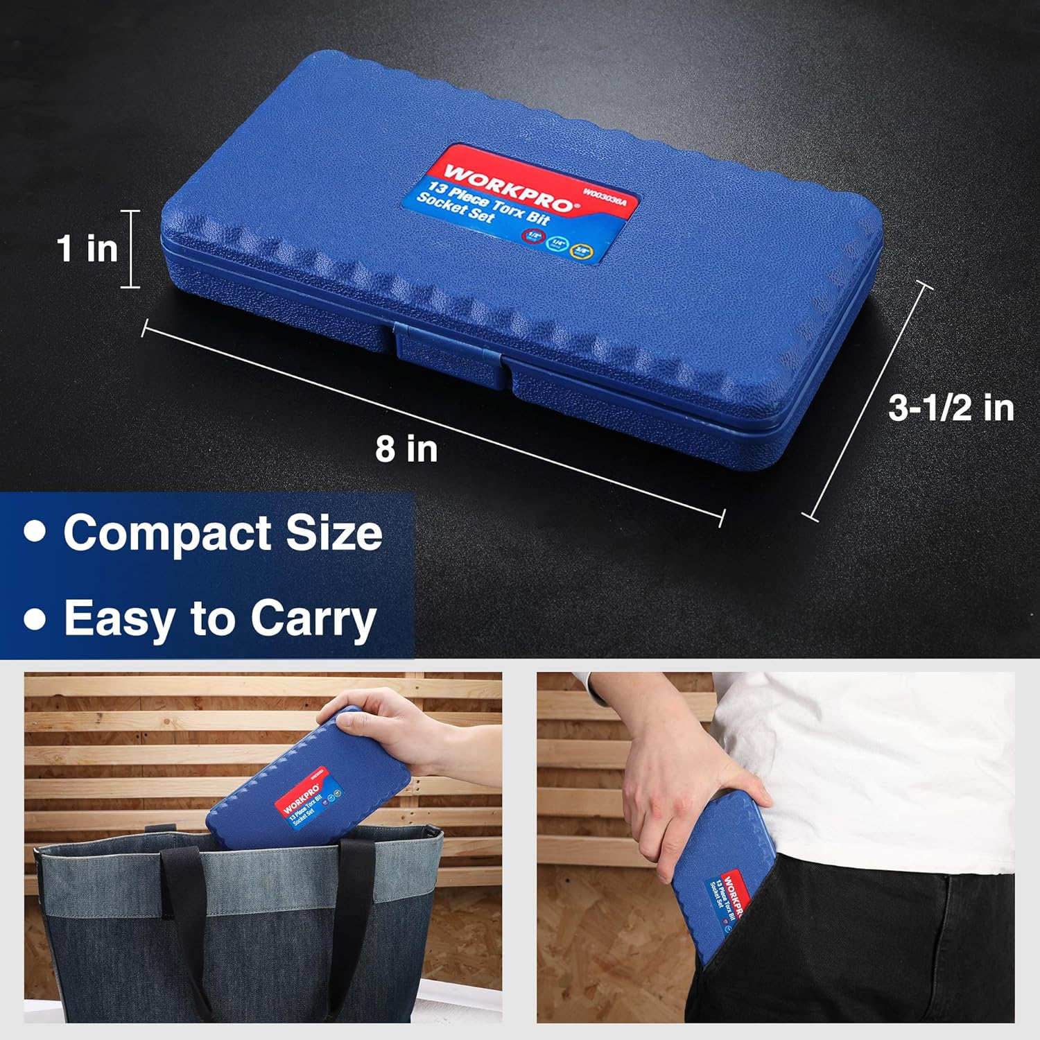 WORKPRO 13-Piece Torx Bit Socket Set T8-T60, 1/4", 3/8" and 1/2" Drive, S2 Steel 6 Point Star Bits and CR-V Sockets with Storage Case for Hand Use Work on Cars, Trucks image number 5