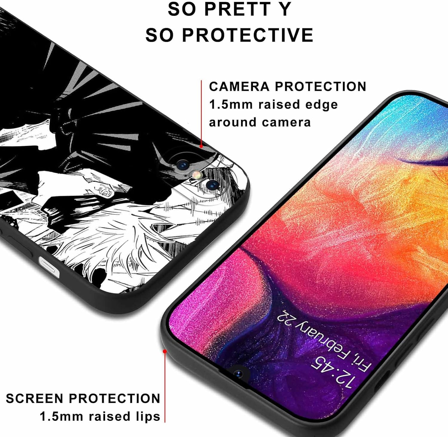 Pack of 2 Mobile Phone Case for Apple Iphone X/Iphone Xs Case 5.8 Inches, Anime Motif Gojo Satoru Itadori Yuji Manga Pattern Protective Case Boys Case Protection Lens Design Cover Shockproof Black 1 image number 2