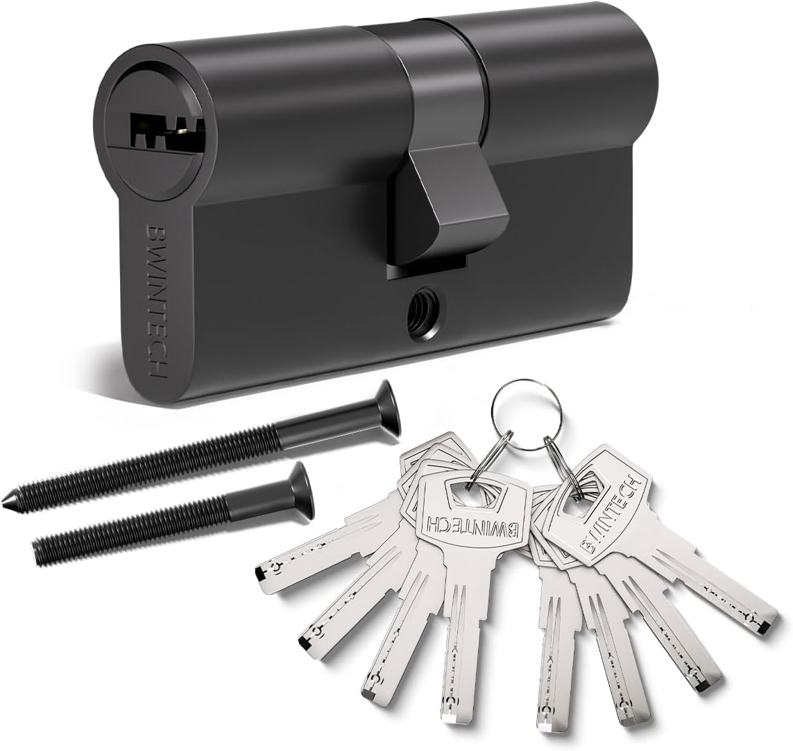 Bwintech 60 Mm (30/30) Black Zinc Alloy Euro Cylinder Lock, Door Drum Lock, Key Key with 8 Horizontal Dimple Keys image number 2