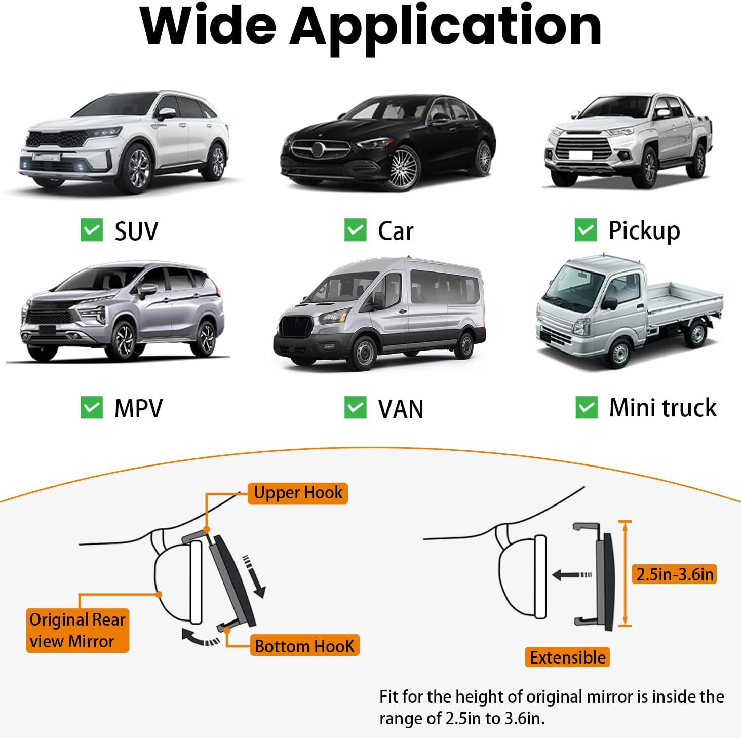 Hmmtyrack Rear View Mirror, Universal 11.81 Inch Panoramic Convex Rearview Mirror image number 5