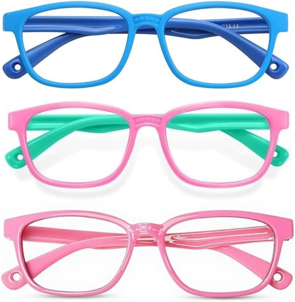 3 Pack Kids Blue Light Blocking Glasses for Reading, Phone & Computer Use - anti Blue Ray Gaming Glasses for Boys & Girls Ages 3-10