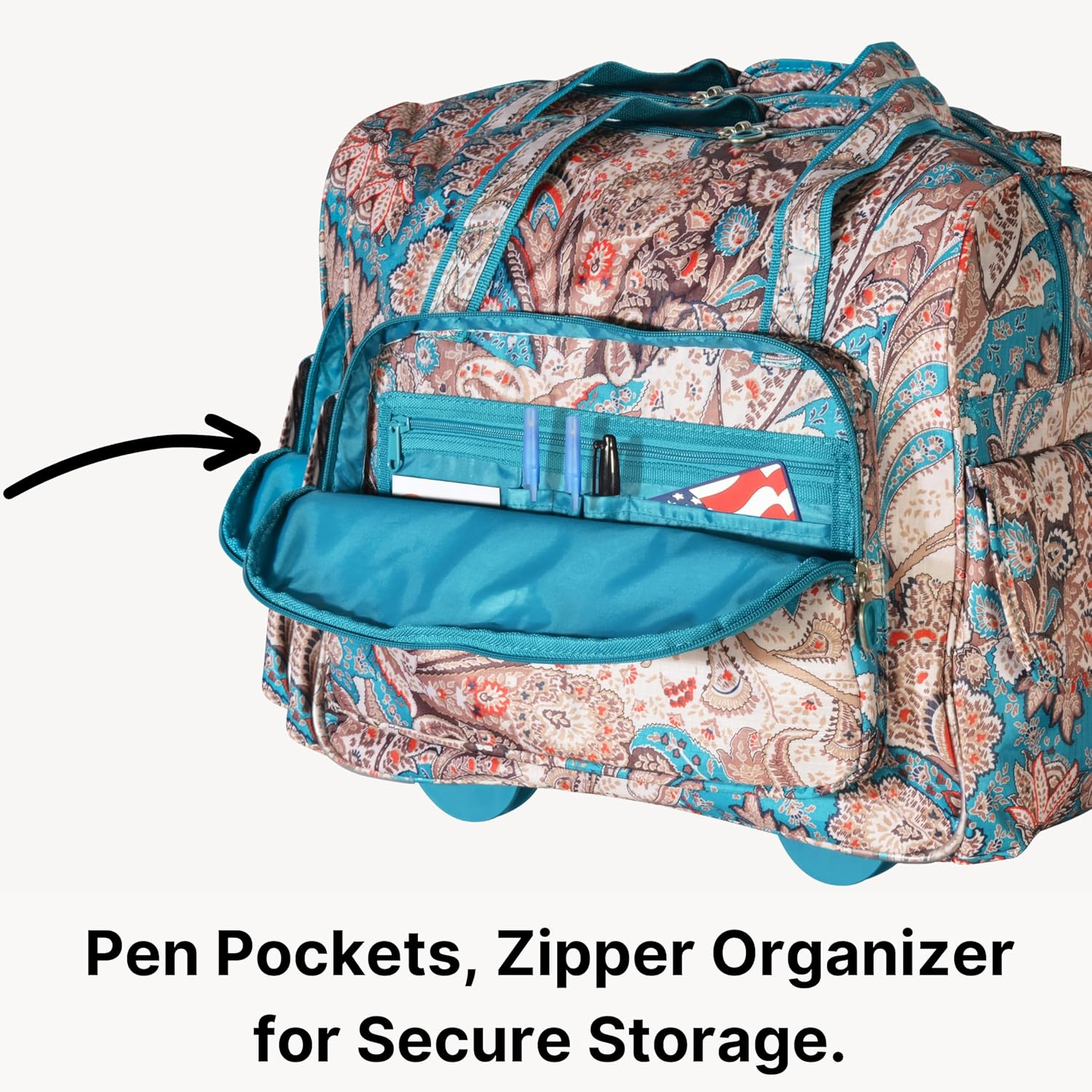 Olympia Deluxe Fashion Rolling Overnighter - Black/Purple image number 5