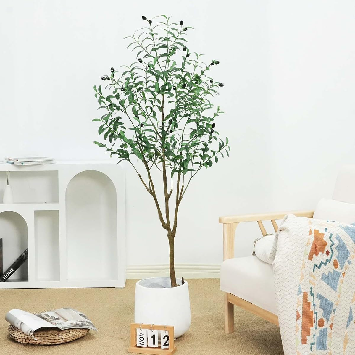 6FT Artificial Olive Tree &ndash; Realistic Faux Olive Tree with Fruits and Adjustable Branches &ndash; Lifelike Indoor Plant for Living Room, Office, Bedroom & Corner Decor &ndash; Potted Decorative Tree (180Cm Tall) image number 3