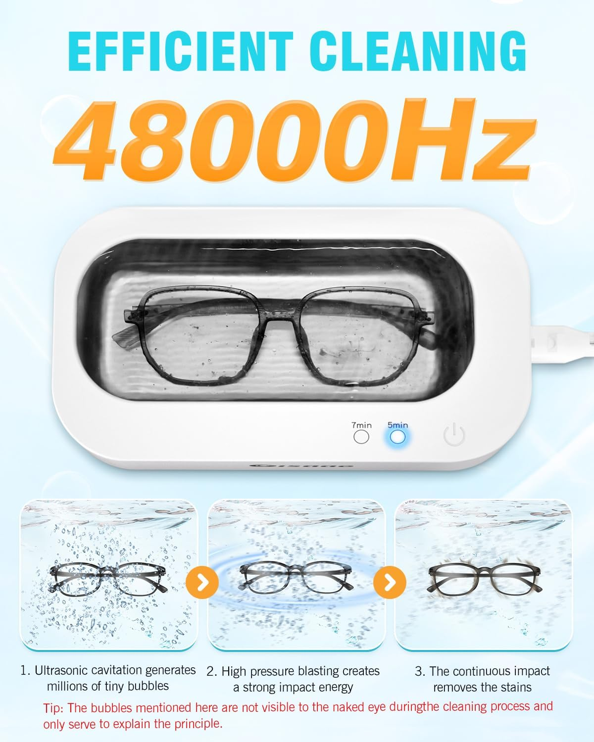 Gisaae Ultrasonic Jewelry Cleaner, 11.8Oz(350Ml) Portable Ultrasonic Cleaner with 2 Modes, 48Khz Jewelry Cleaner Ultrasonic Machine for Glasses, Ring, Watch Band, Retainer, Dentures, Coin, Razor image number 1