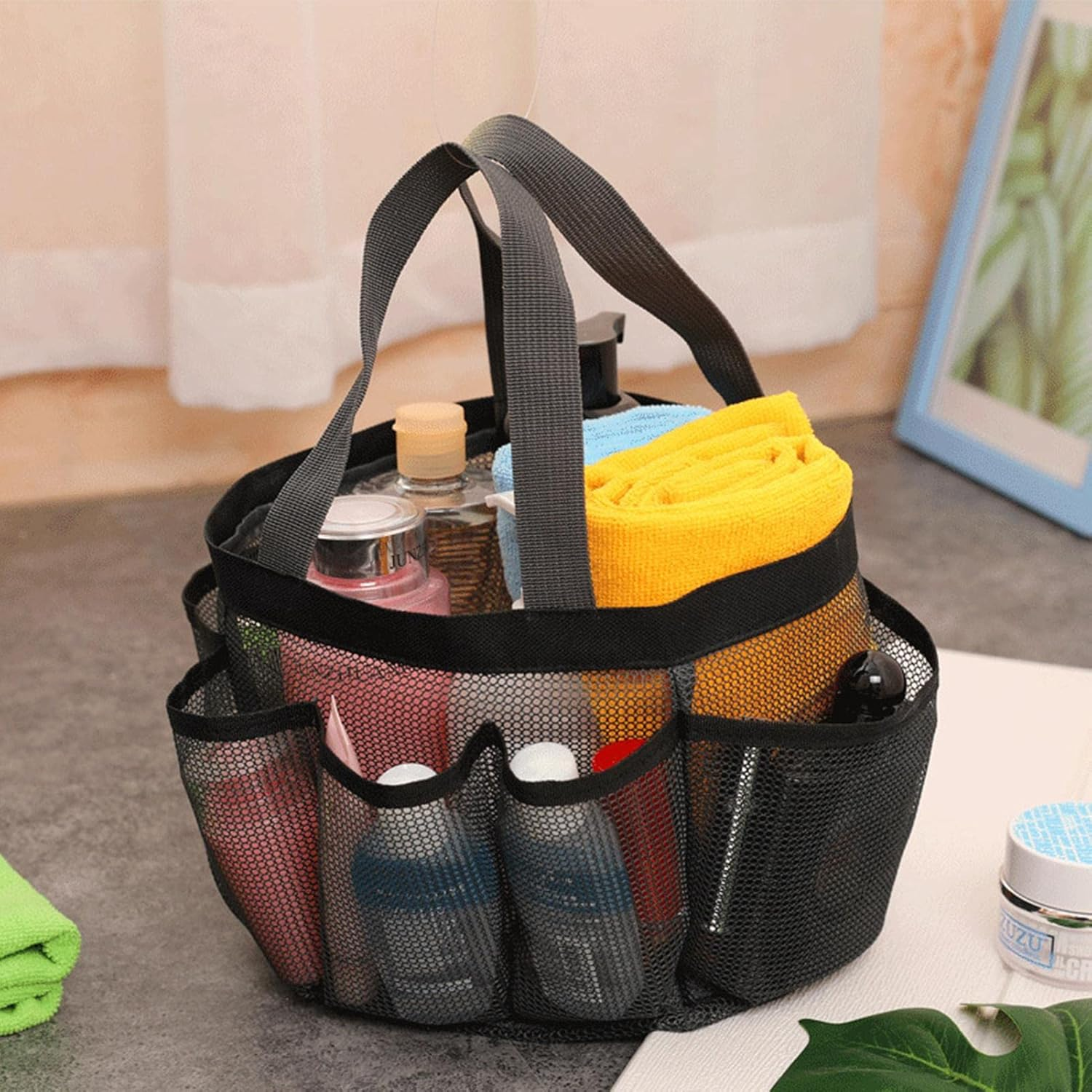 Shower Caddy Tote Bag - Mesh Shower Caddy Tote for College Dorm Room,Toiletry Organizer Bag, Breathable and Firm, Gifts for Family - Light Gray image number 2