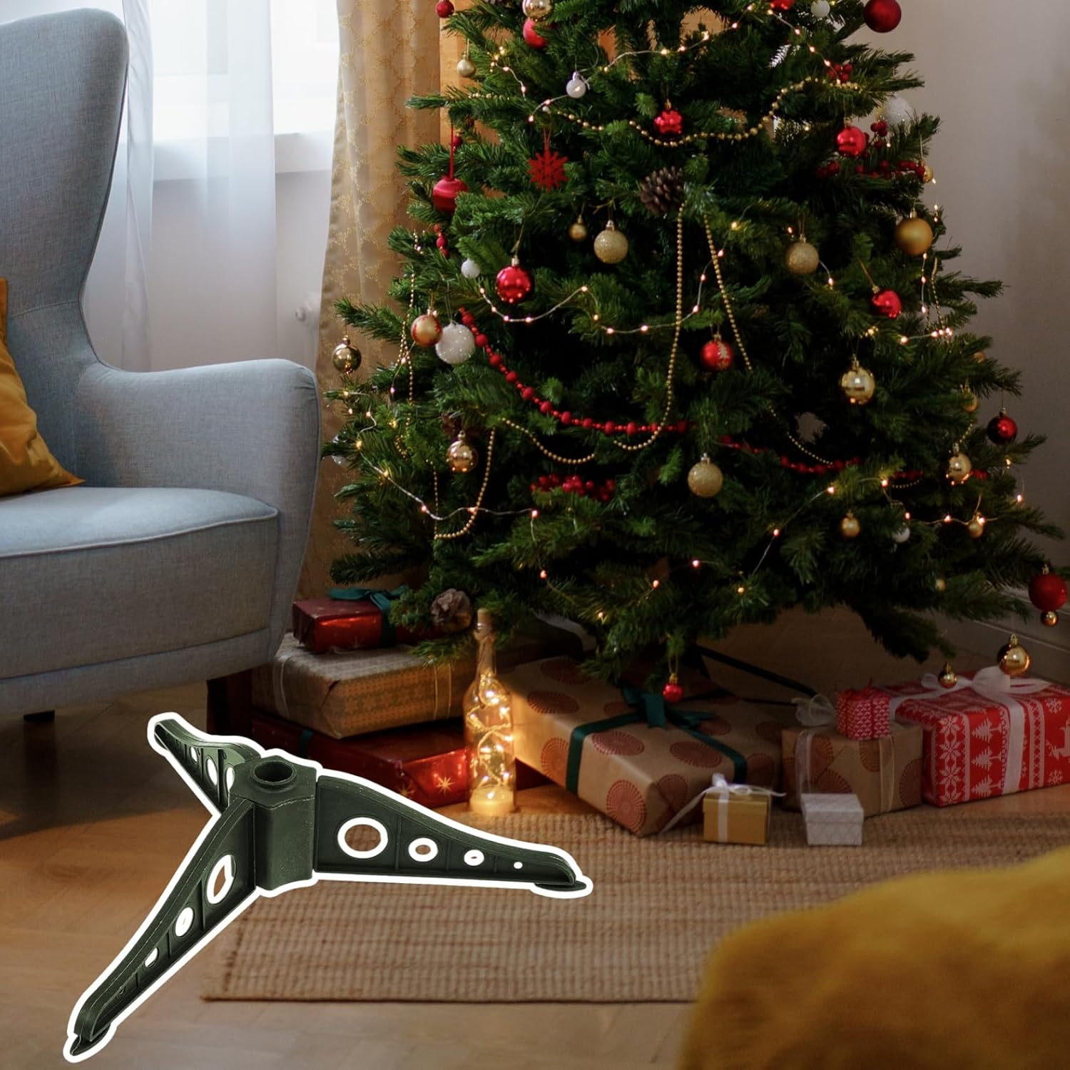 Christmas Tree Stands 0.8 in Hole Triangle Removable Christmas Tree Stable Plastic Rotating Replacement Christmas Tree Base Home Kitchen Tools image number 1