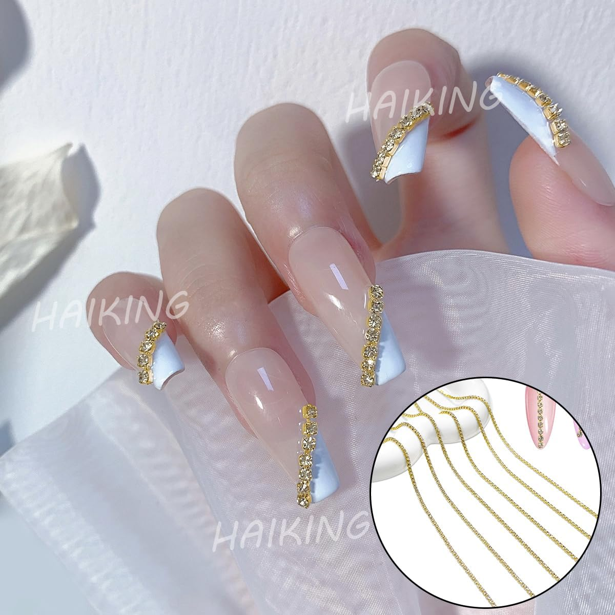 HAIKING Rhinestone Nail Art Chains, 1 Pcs White Diamond Metallic Chains Nail Accessories for Nail Art Decoration, DIY Crafting Design (50Cm/19.68In) image number 3