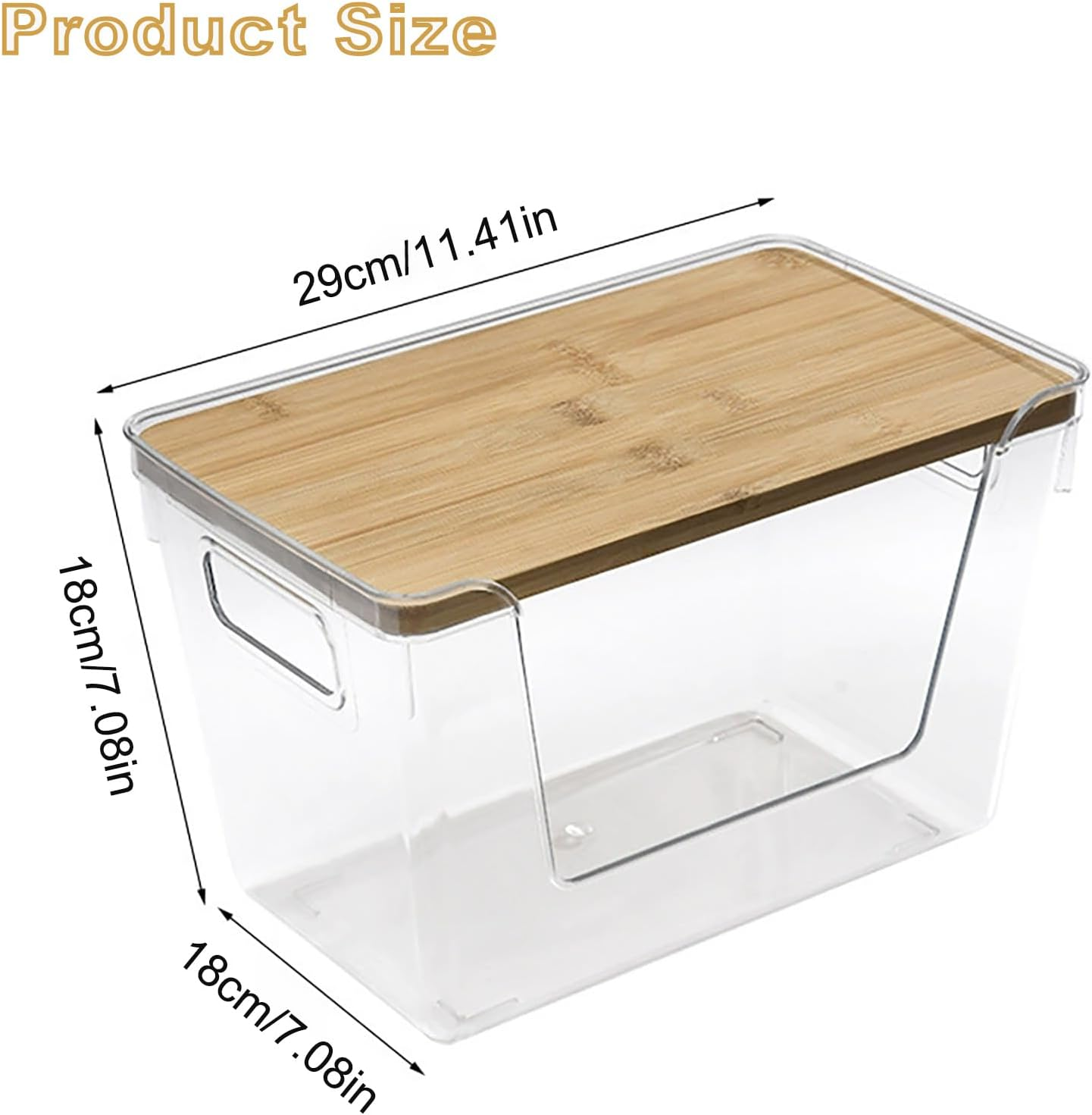 LISNSMY 2 Set Clear Stackable Storage Boxes with Bamboo Wood Lid and Handles, Open Pantry Organizer Bins, 29X18X18 CM, for Bathroom, Cabinet, Kitchen, Fridge, Closet Organization image number 5