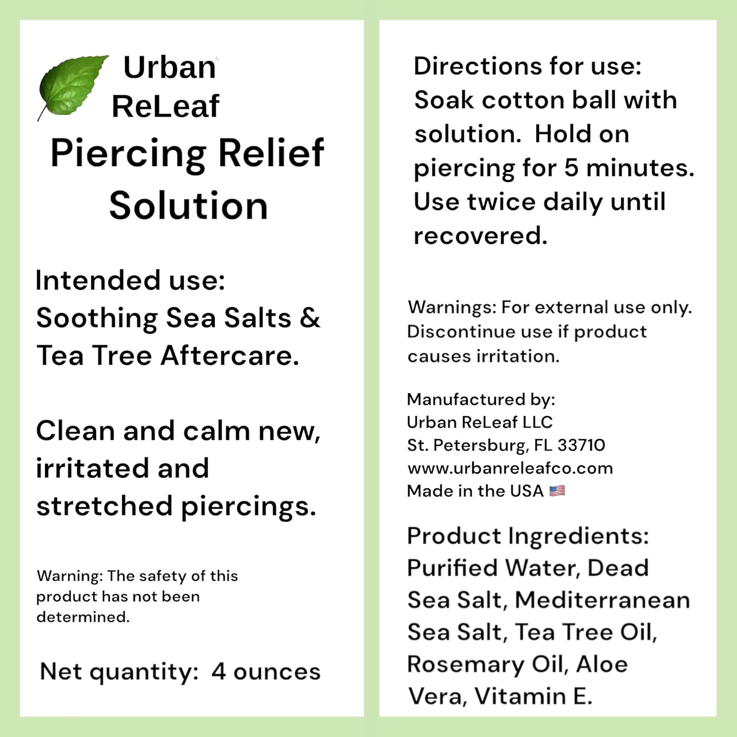 Urban Releaf Piercing Relief Solution ! Safely Clean, Soothe & Gently Heal New, Irritated and Keloid Piercings. 100% Natural Sea Salt, Tea Tree, Rosemary image number 2
