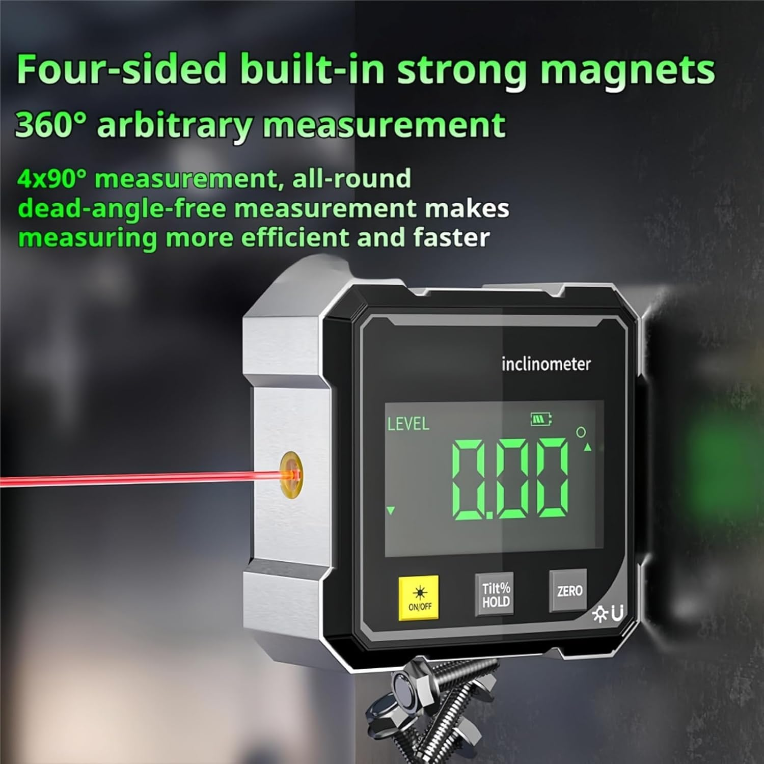 Digital Angle Finder with Electronic Laser, 4-Side Strong Magnetic Angle Gauge, Magnetic Electronic Level Angle Finder Tool Protractor Inclinometer Woodworking Tools for Table Saw,Construction image number 6