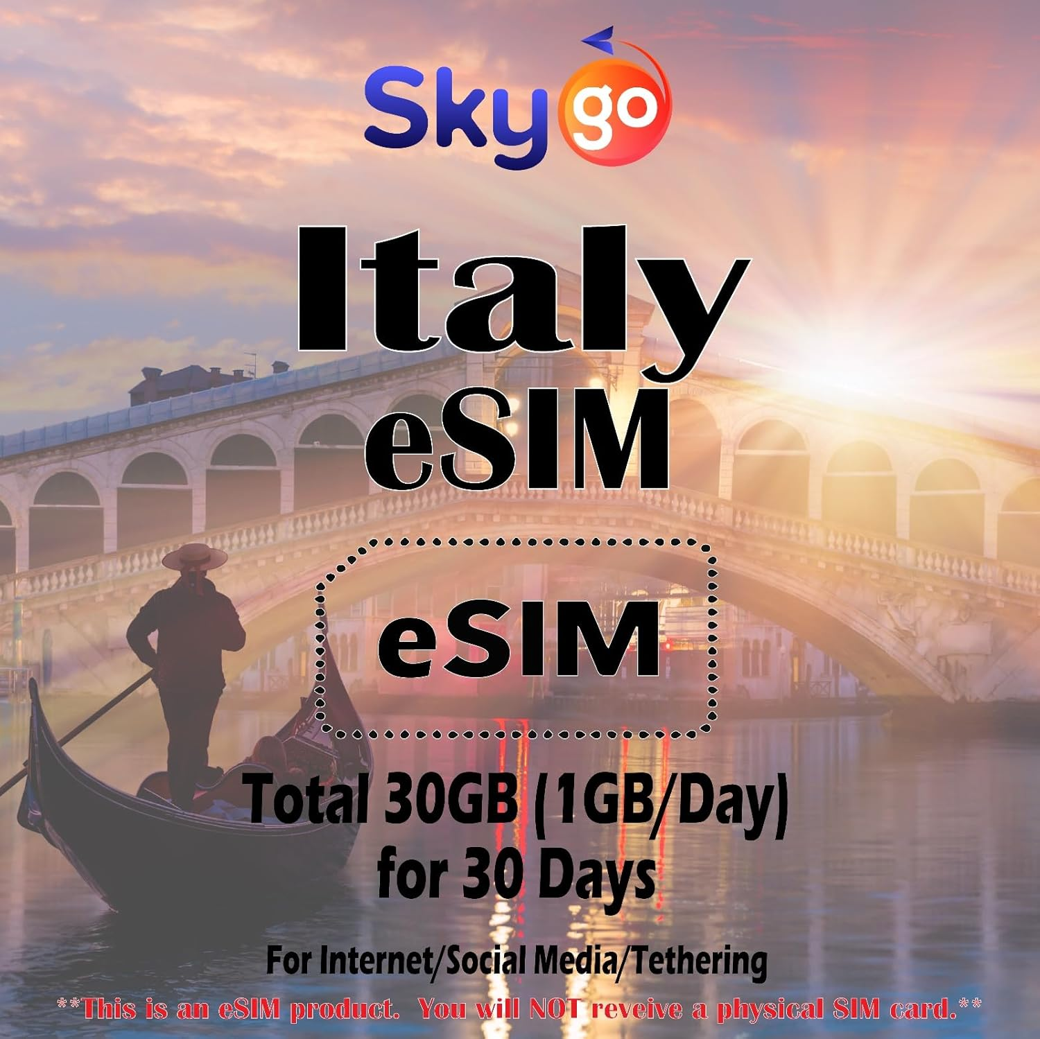 Skygo Esim for 30Days | Italy Prepaid Esim 500MB 5G Data & Unlimited-Low Speed Data | Data ONLY