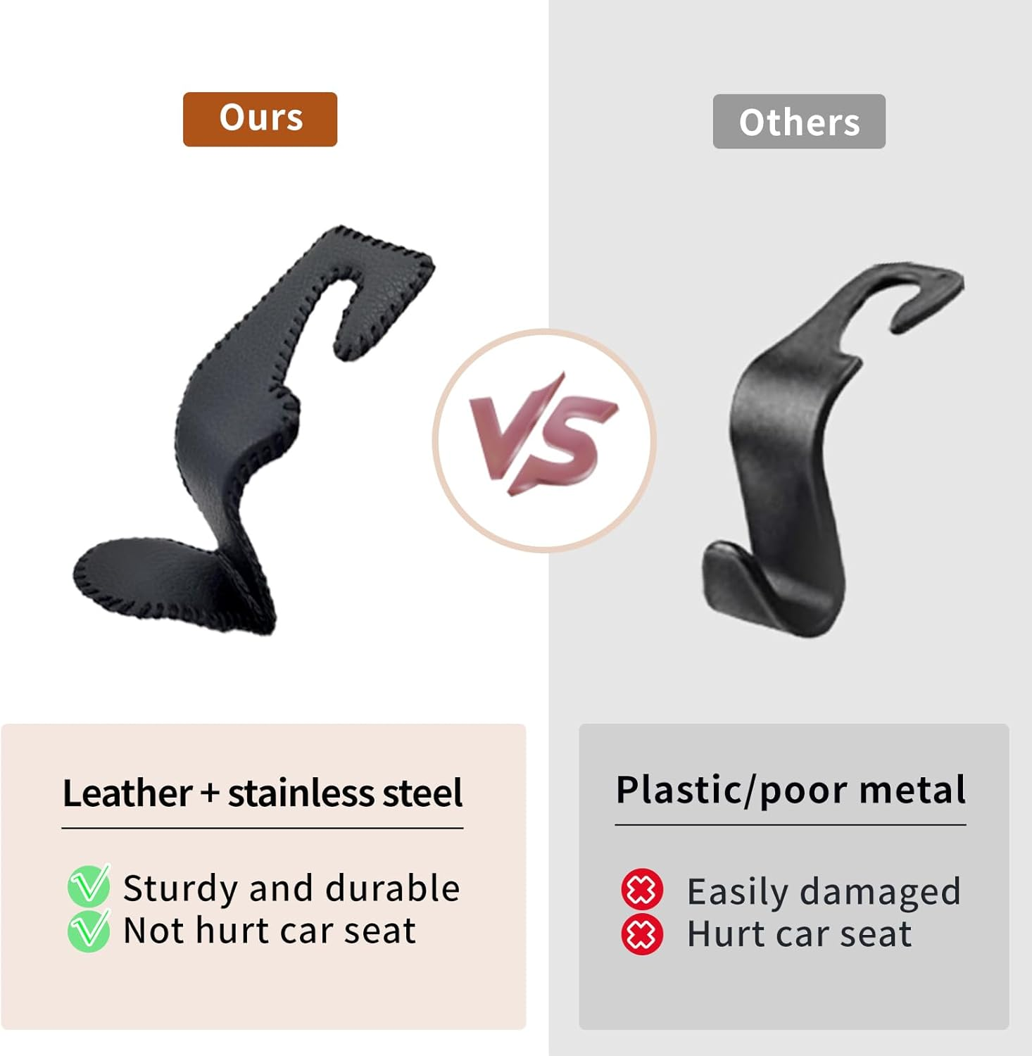 2Pcs Car Hooks Universal Back Seat Hanger Hooks,Black Leather image number 2