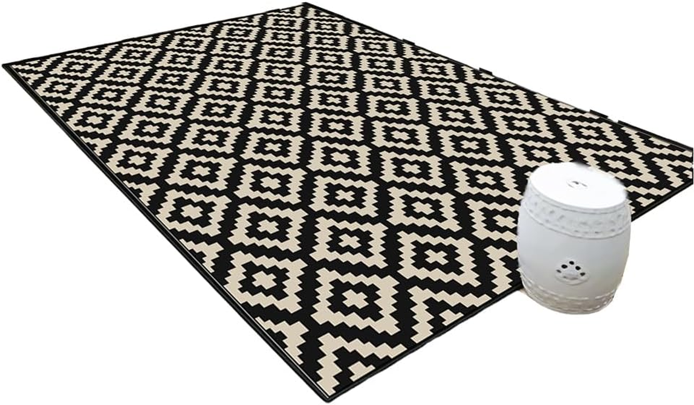 5X6 Ft Reversible Outdoor Rug, Waterproof Plastic Straw Mat for RV, Patio, Deck, Balcony, Camping, and Beach, Durable & Portable Carpet for Backyard or Porch (Black and Beige) image number 4