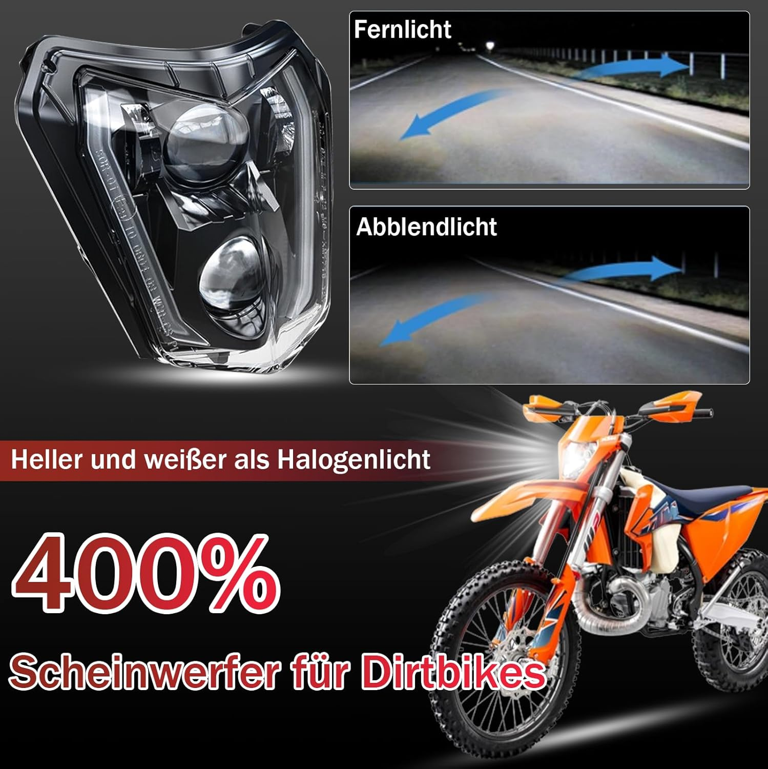 LED Motorcycle Headlight E-Approved for KTM EXC XCW 250 350 450 500 2014-2023 SMC-R 690 Enduro 2019-2023 image number 3