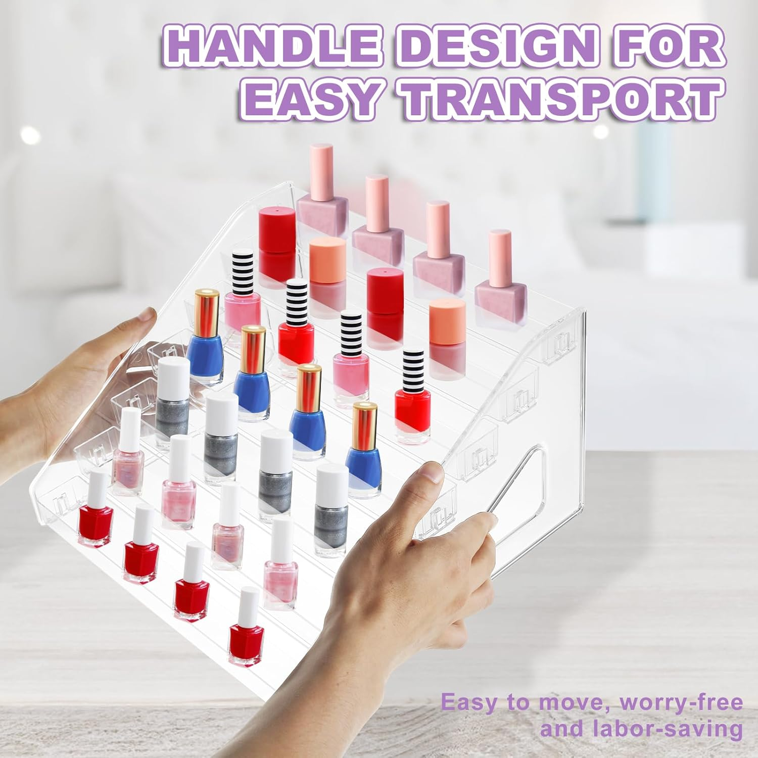 7 Layers Acrylic Paint Organizer and Holder - Clear Nail Polish Storage Rack for Craft Hobby Paint Cans image number 5
