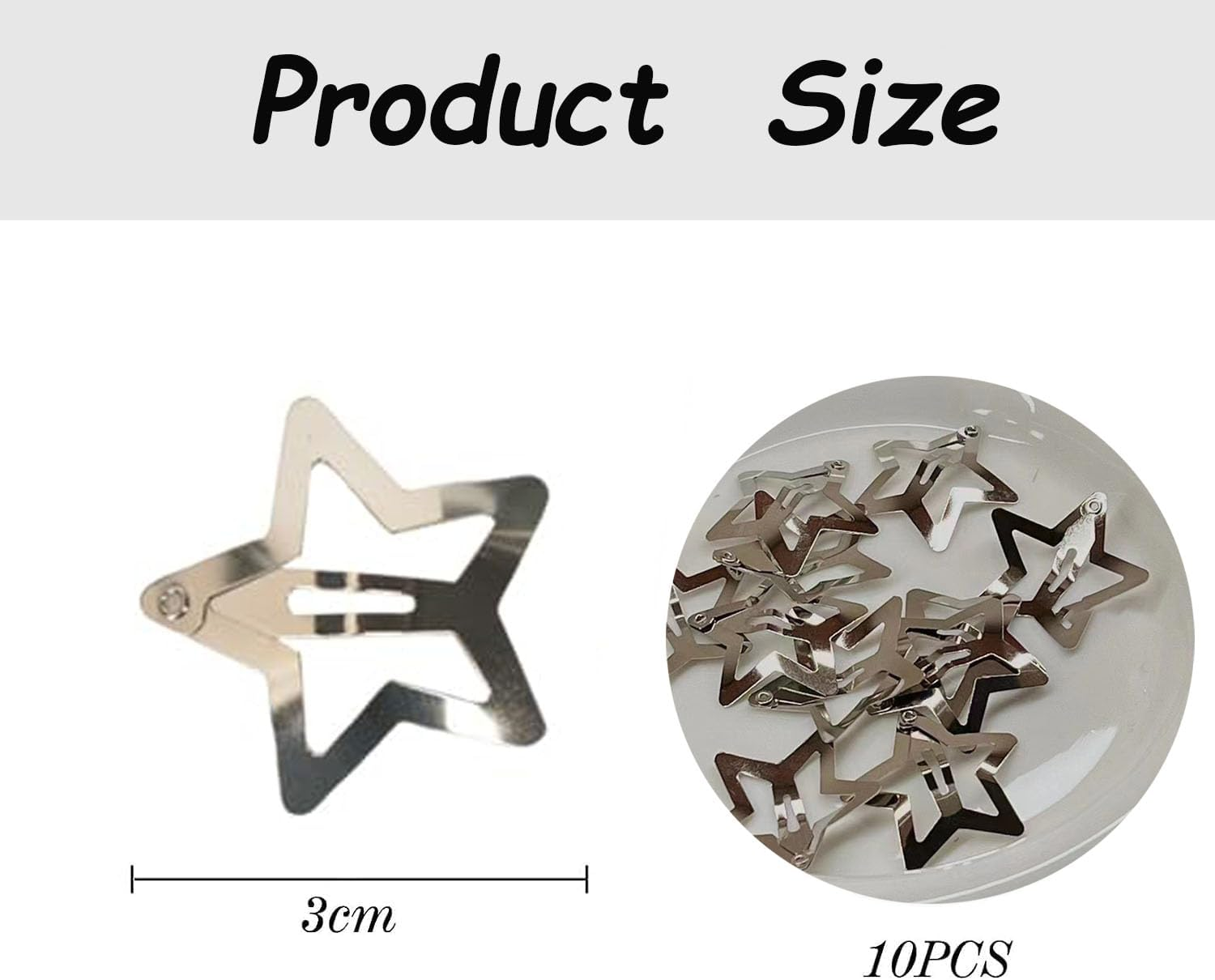 Rabbfit Star Hair Clips, Y2K Hair Clips for Girls, Hair Clips, Headwear, Non-Slip Metal Star Hair Accessories for Women and Girls, Silver, Pack of 10 image number 4