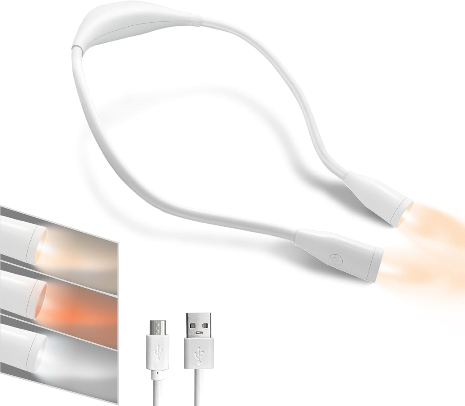 TINYOUTH White Neck Lamp for Reading, 1000Mah USB Rechargeable Book Neck Light Knitting Light with 3 Light Modes Stepless Dimming for Fishing Repairing Sewing Craftwork Crocheting image number 3