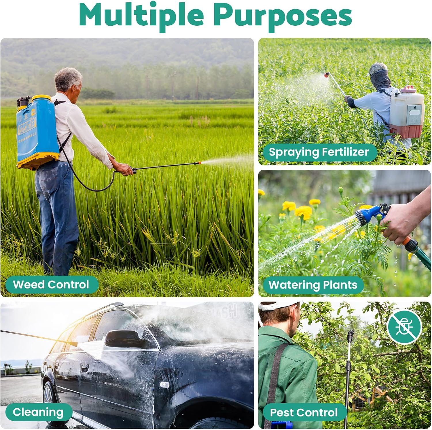 Advwin Electric Garden Sprayer, Battery Powered Sprayer with 3 Mist Nozzles, Rechargeable Handle with Battery Indicator, Garden Sprayer for Lawn, Garden, Cleaning image number 2