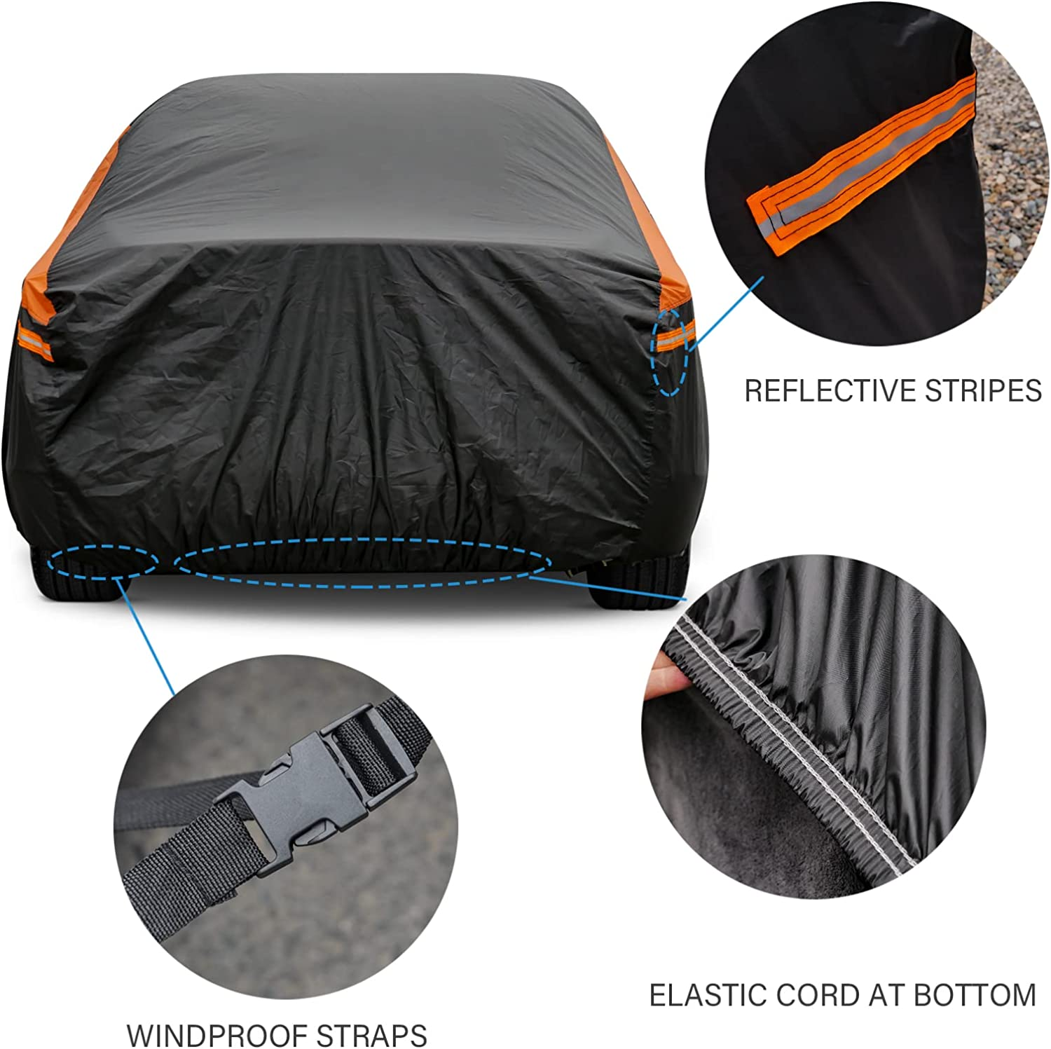 SUV Car Cover for Automobiles All Weather Waterproof, Universal Fit Toyota Highlander, Honda Pilot, Nissan Pathfinder/Murano, BMW X5/X6, Infiniti FX35 Etc. image number 3