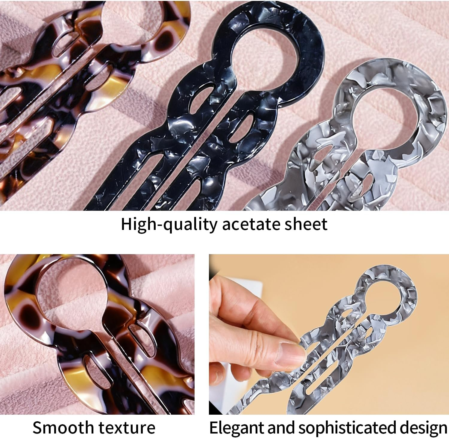 3 Pcs Hair Pins, Prestige U-Shaped French Hairpins for Women Buns Thick Fine Long Curls Styling Accessories image number 4