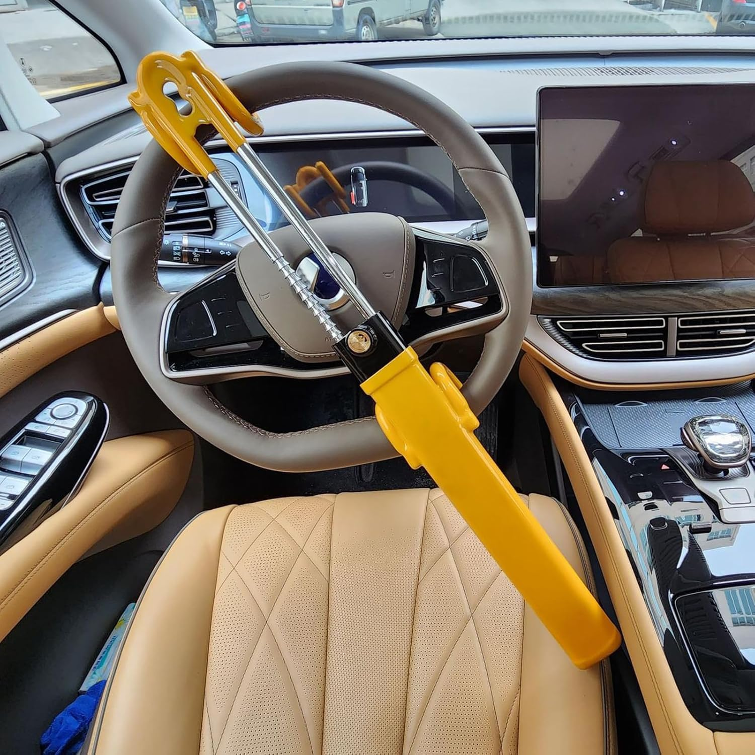 Car Steering Wheel Lock Anti-Theft Device Adjustable Length Clamp Double Hook Locks Universal Fit image number 1