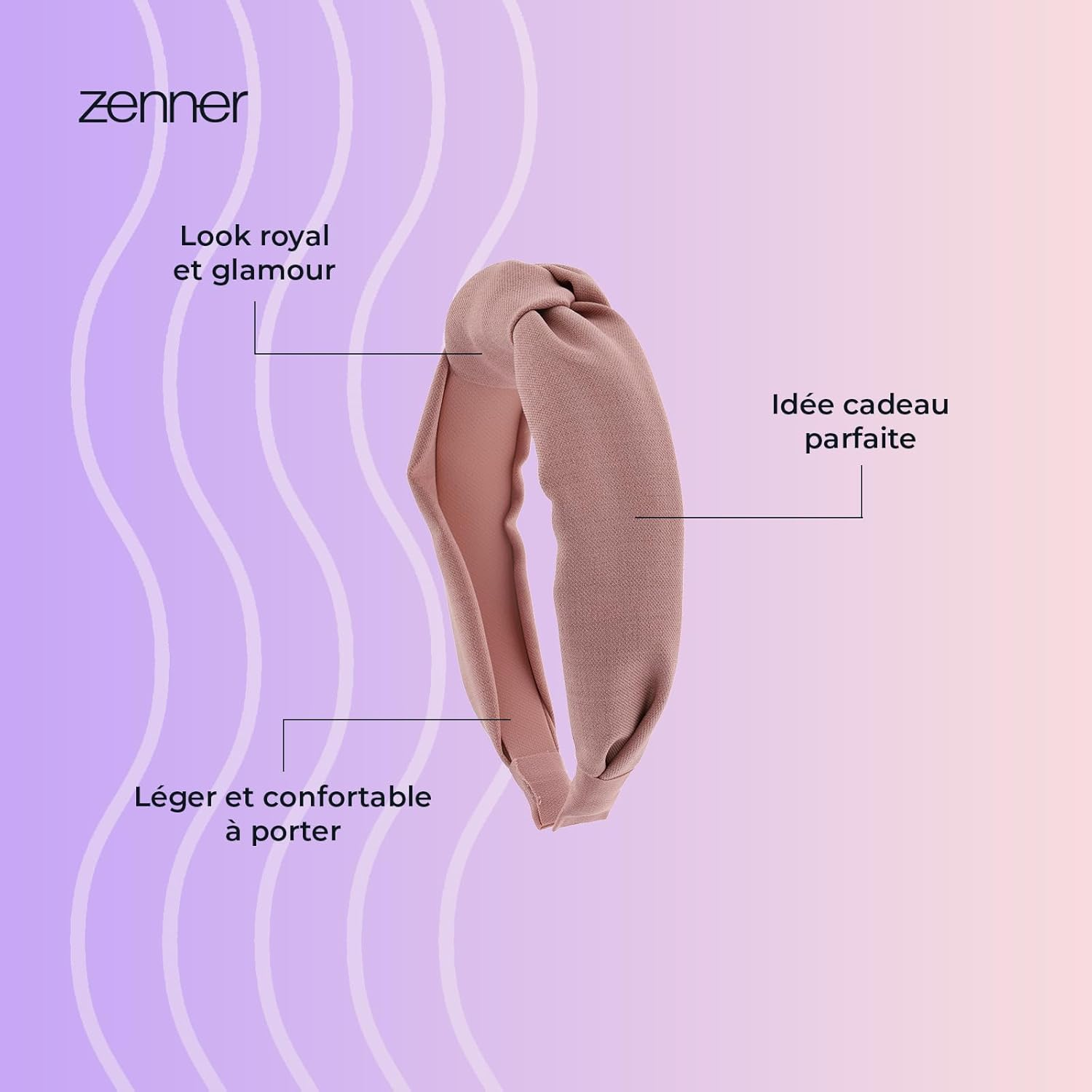 Zenner Knotted Headband Pink - Soft Twist Headband Made of Lightweight Fabric - Comfortable Fit for Everyday Use - Textured Detail for Stylish Looks image number 3