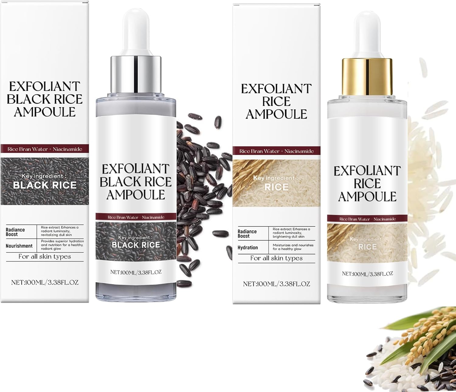 Rice Gentle Exfoliating Ampoule for Face & Body(2Pcs) - Black and White Rice Exfoliant,Refines & Smoothes Skin Texture,Deep Hydration,Suitable for All Skin Types image number 2