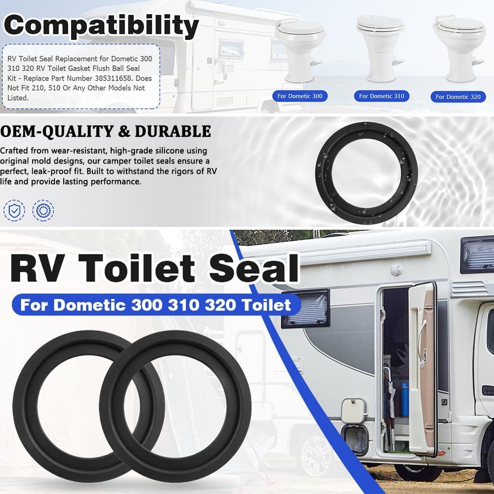 RV Toilet Flush Ball Seal Kit 2-Pack for Dometic 300 310 320 Toilets,Premium 385311658 Replacement Gasket,For Leaks & Odors in RV Camper Travel Trailer image number 2