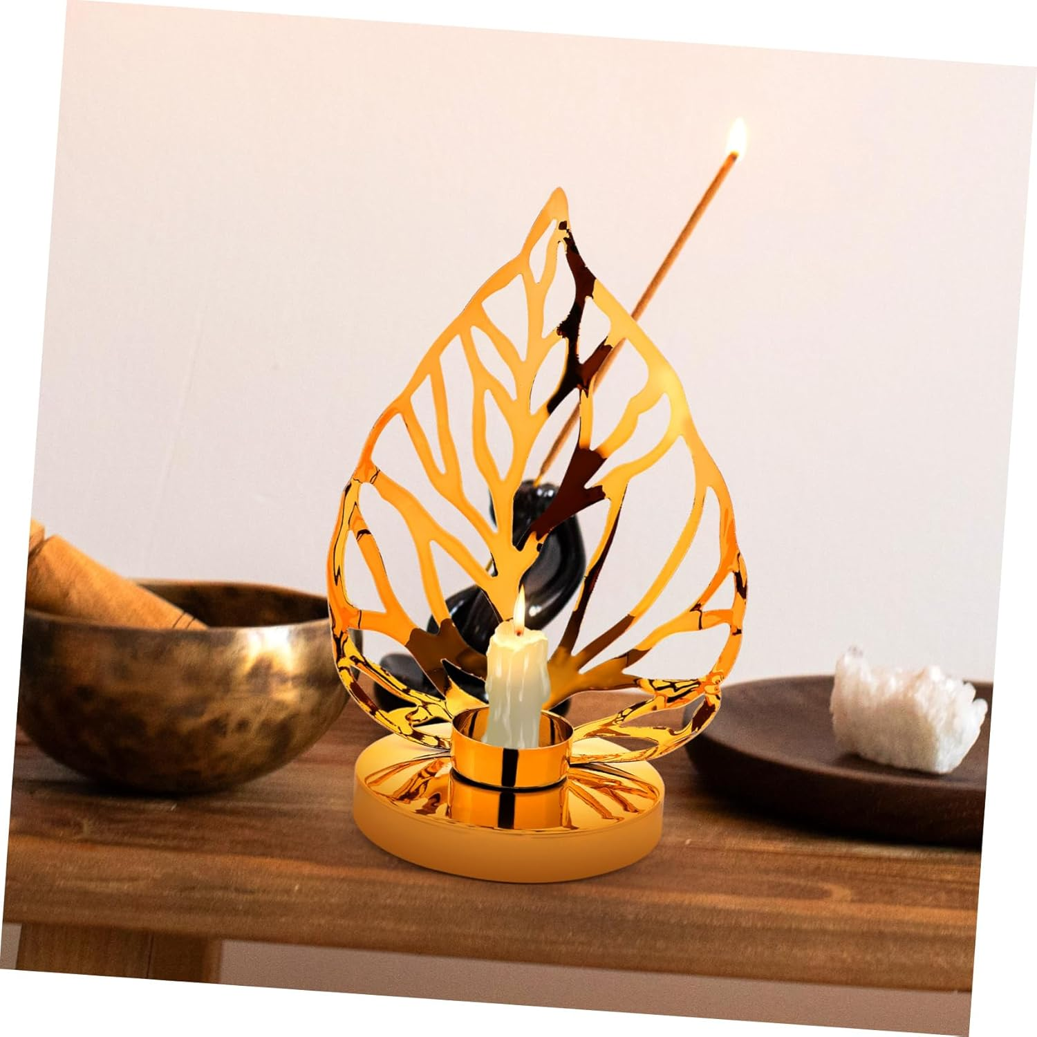 Yardenfun Leaf Shape Metal Candlestick Holder Decorative for Parties Weddings Tabletop Candle St image number 6