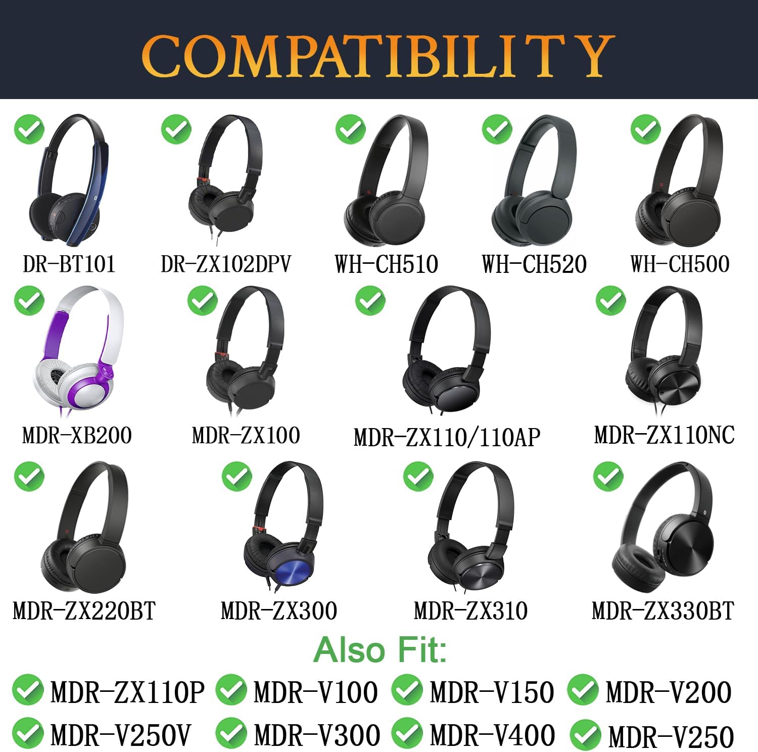 SOULWIT 70Mm Earpads Replacement for Sony WH-CH500/CH510/CH520,MDR-ZX100/ZX110/ZX110NC/ZX220/XB200/ZX300/ZX330BT,MDR-V100/V150/V200/V250/V300/V400, Ear Pads Cushions for DR-BT101/ZX102DPV image number 1