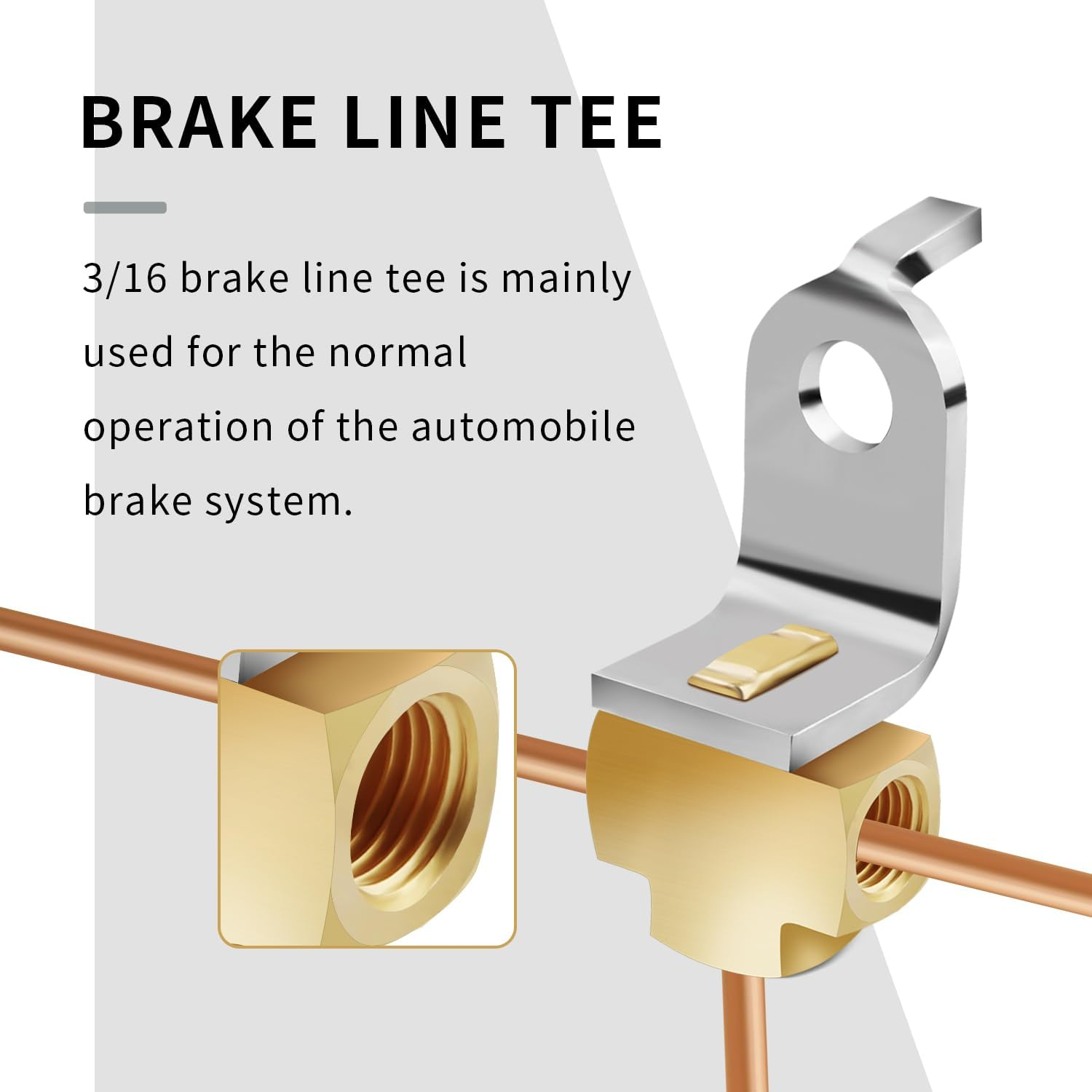 3-Way Brake Line Tee with Mounting Bracket,Brass Brake Line Fittings 3/16" for 3/8"-24 Threads Maintaining Brake System,Universial Brake Line Fittings for Fuel Line,Liquid Line image number 2