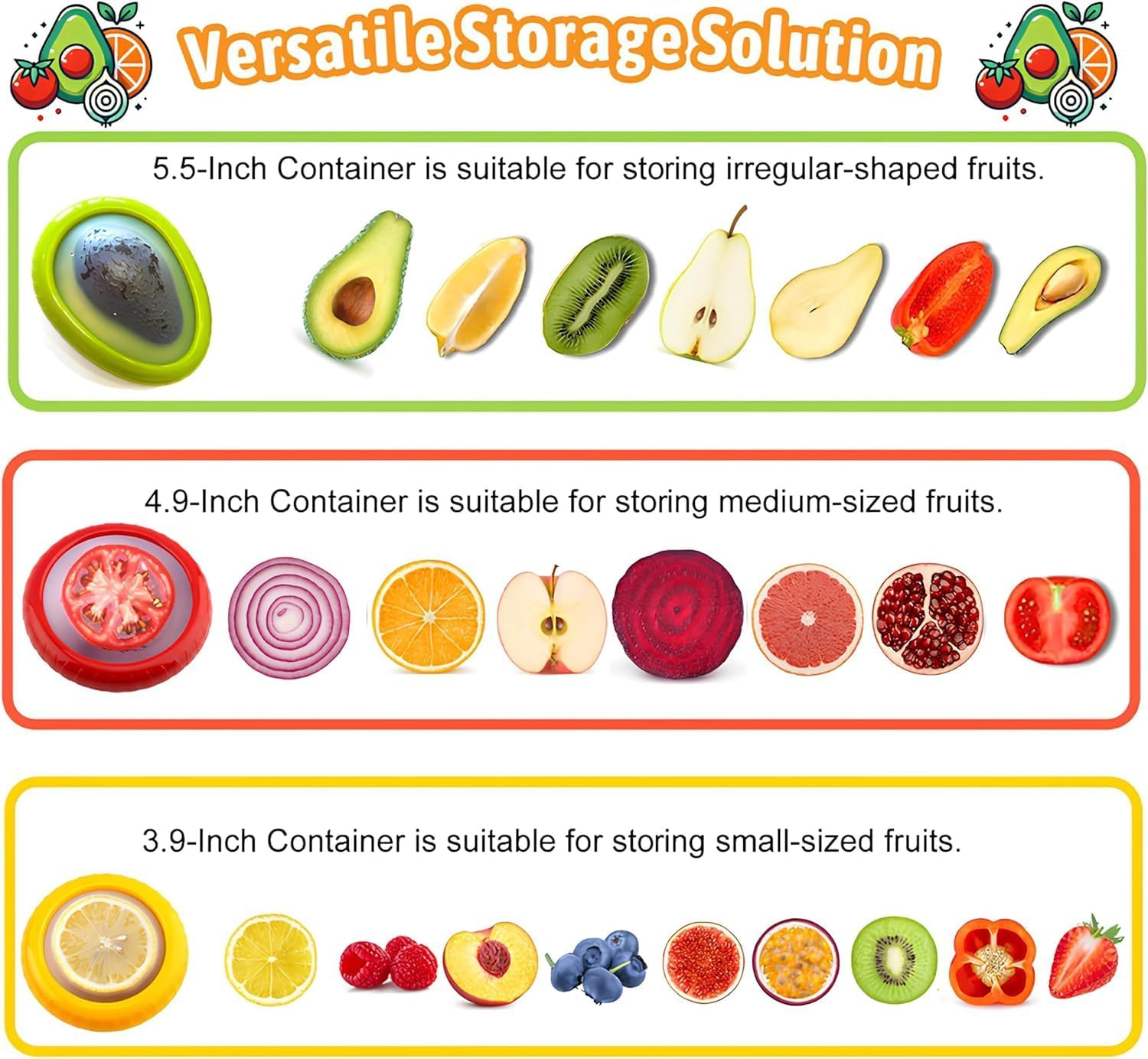 Silicone Fruit and Vegetable Storage Containers for Fridge, Onion Storage Container, Avocado Keeper,Tomato Saver, Lemon Holder Set of 4- Ideal for Garlic, Onions, Lemons and Potatoes image number 1