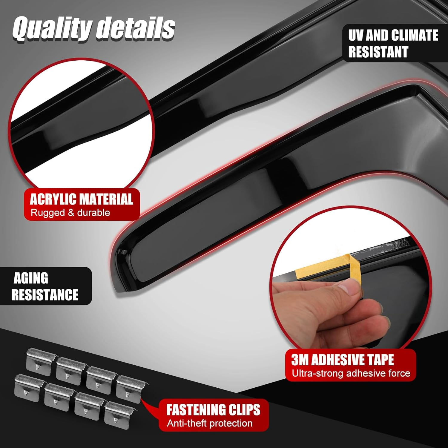 In-Channel Front Window Deflectors Rain Guards Shield Compatible with 2018-2022 2023 2024 2025 Mercedes Sprinter 1500 2500 3500 Accessories, Side Window Wind Deflectors, Vent Visors, 2 Pieces image number 3