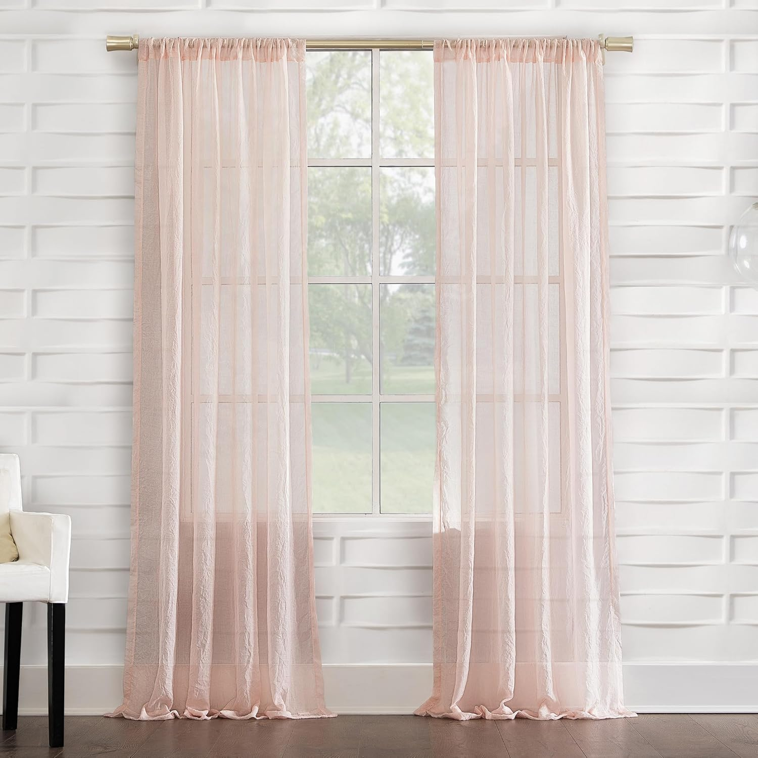 No. 918 Tayla Crushed Texture Semi-Sheer Rod Pocket Curtain Panel, 50" X 84", Blush Pink image number 4