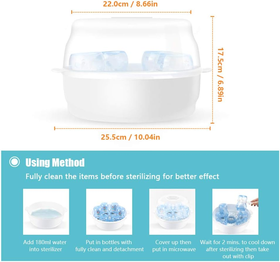 Microwave Bottle Sterilizer, Microwave Bottle Sterilizer Steam Sterilizer Fits 6 Baby Bottles for Baby Bottles Pacifiers Cups Disinfect in 2-6 Minutes image number 2
