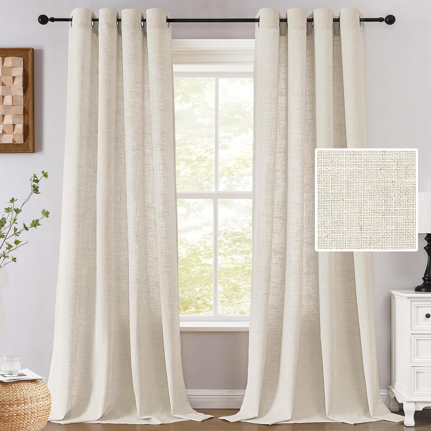 Sheer Linen Curtains for Bedroom/Living Room Semi-Sheer Curtains 213Cm Drop Eyelet Window Curtain & Drapes Light Filtering Provide Privacy(Sold Pair, Each Piece W132Cm X D213Cm，Ivory) image number 6