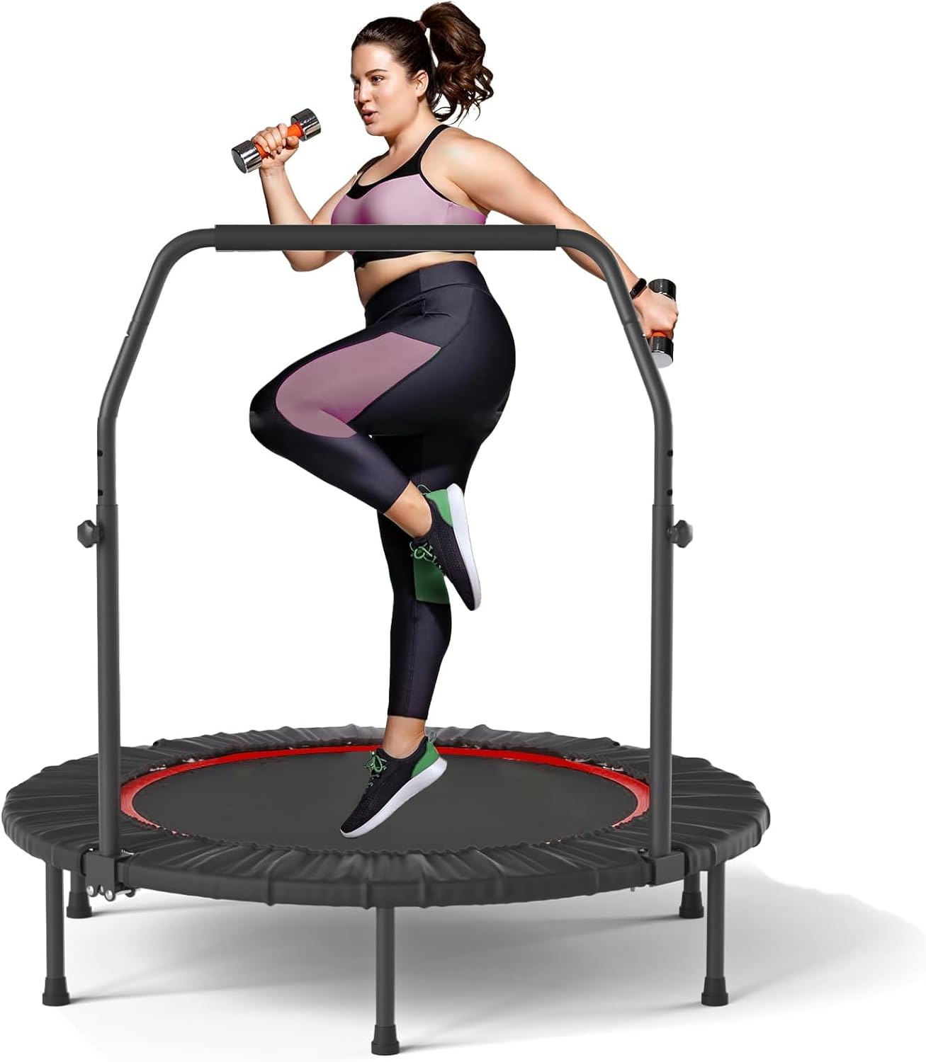 40"/ 48" Foldable Mini Trampoline, Indoor Trampoline for Kids, Adults Indoor/Garden Workout, Fitness Rebounder with Adjustable Foam Handle, Max Load 440/550 Lbs