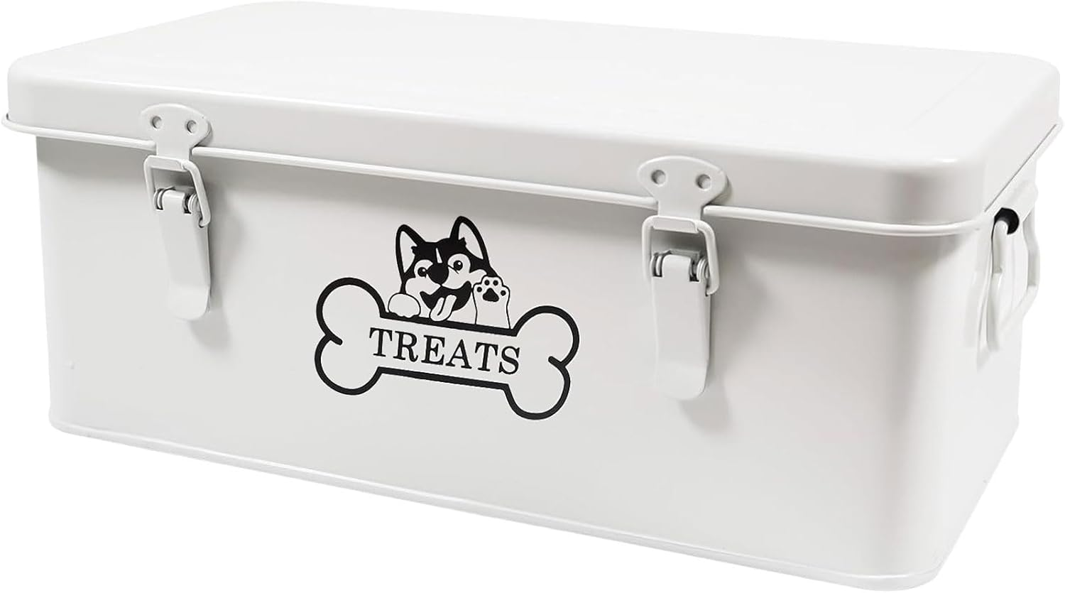 Zoeqide Dog Treat Container Metal 8.5 L - Dog Treat Container Airtight with Lids & Dividers, White - Treat Storage with Lock for Dry Food, Snack Box Shelf & Kitchen image number 4