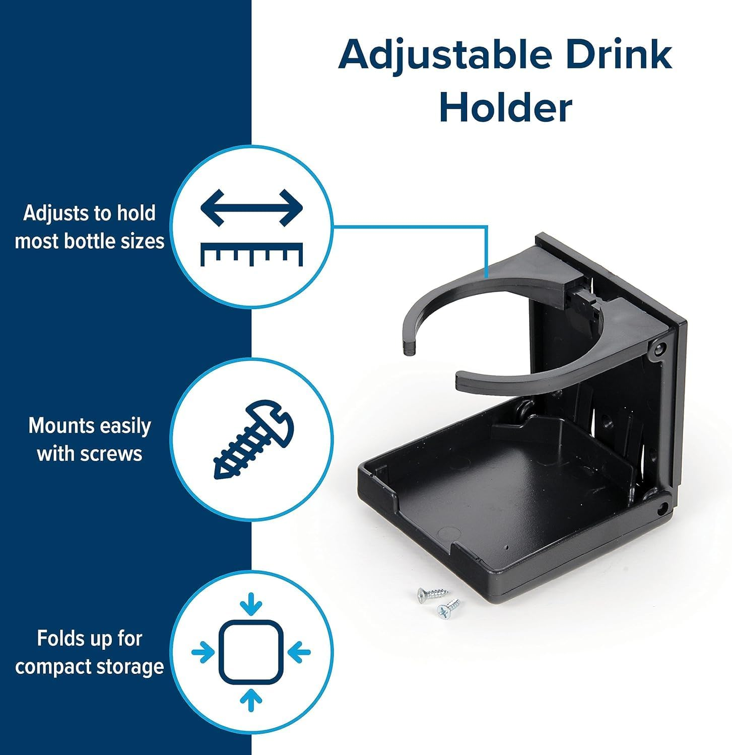 Folding and Adjustable Drink Holder,Adjustable Folding Drink Holder with Screws,Universal Car Cup Drink Holders Automotive Cup,Wall Mount Car Cup Holder for Truck Rvs Yacht Caravan (Black) image number 2