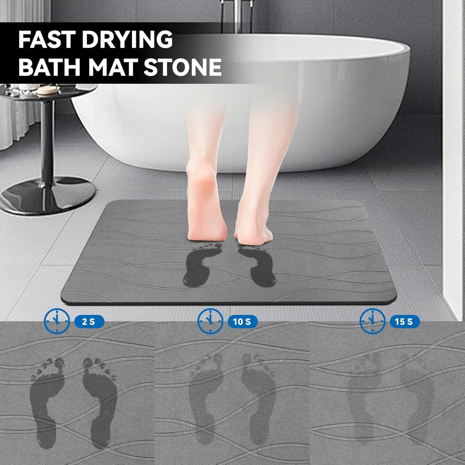 Diatomaceous Earth Bath Mat - Super Absorbent Fast Drying Bathroom Mat, Non-Slip Stone Shower Mat for Bath Tub, Soft Touch & Odor Resistant, Quick Dry Bath Mat (60 * 39Cm/ Dark Gray) image number 1