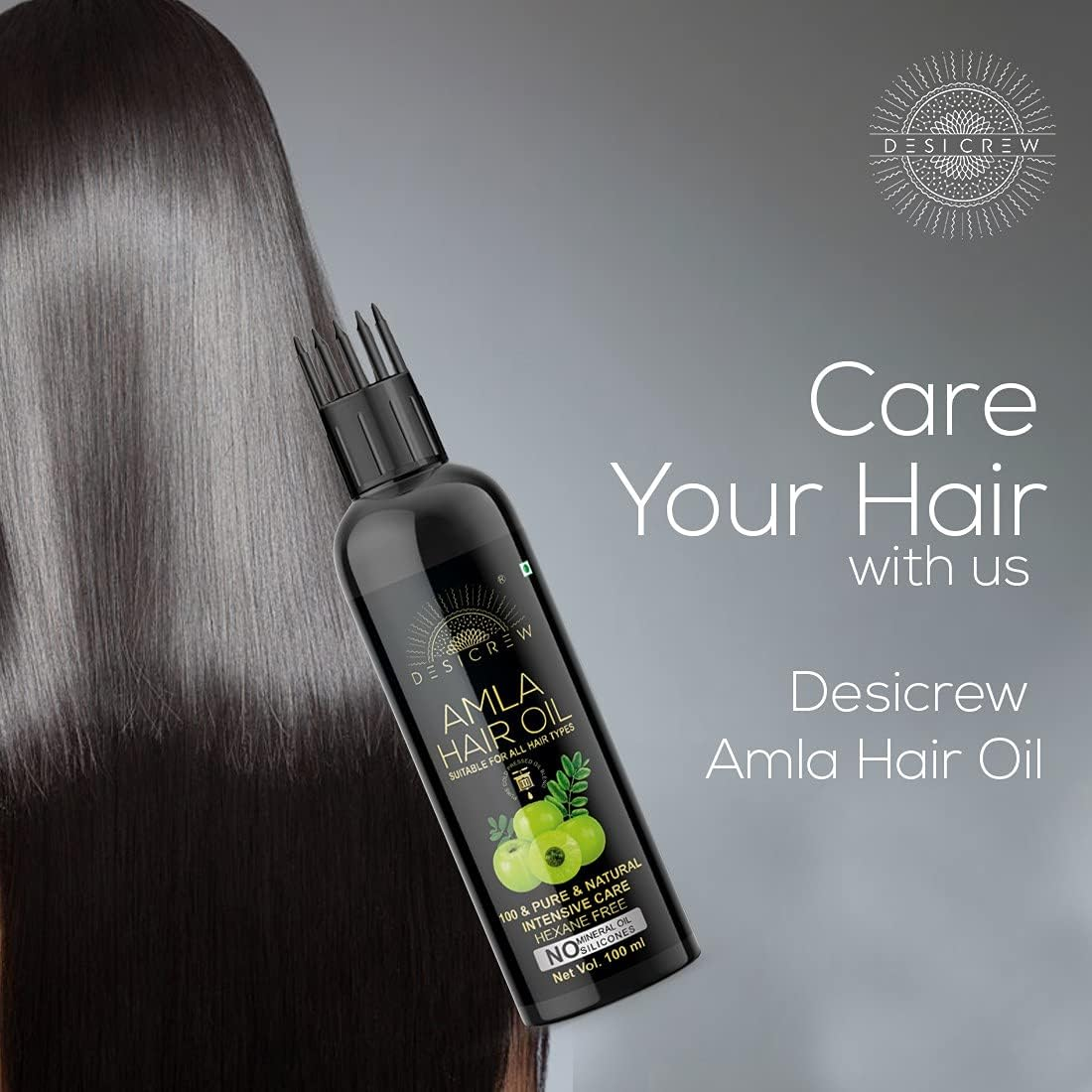 Desicrew Cold-Pressed Amla & Fenugreek Hair Oil in Combo - Moisturizing & Healing, for Skin, Hair Care, Eyelashes (100 Ml + 100 Ml) with Applicator
